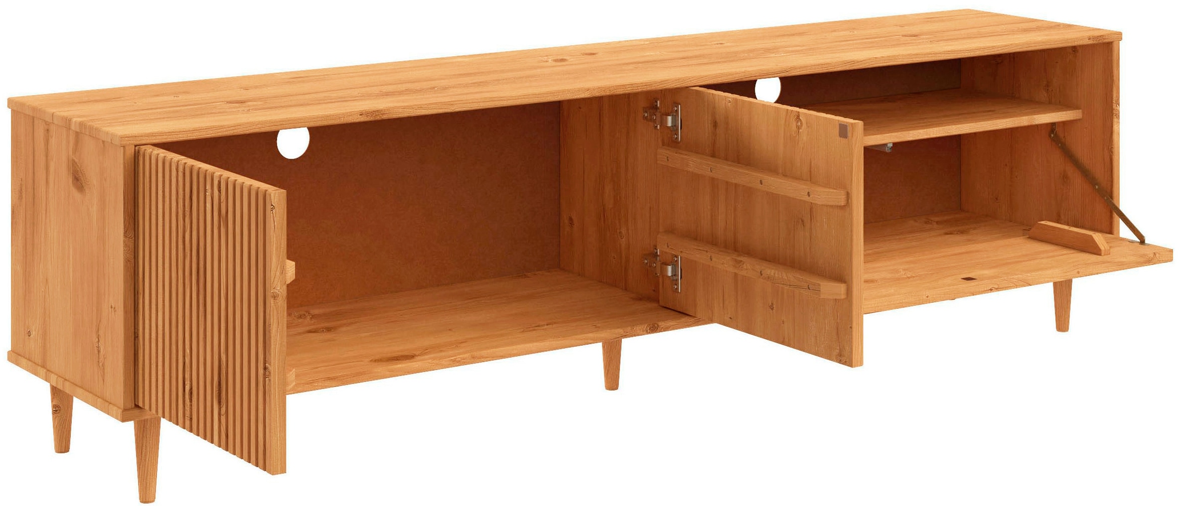 GOODproduct Table basse »Malmedy  Front mit gefrästen Rillen« meuble TV en pin massif, push-to-open, largeur 180 cm