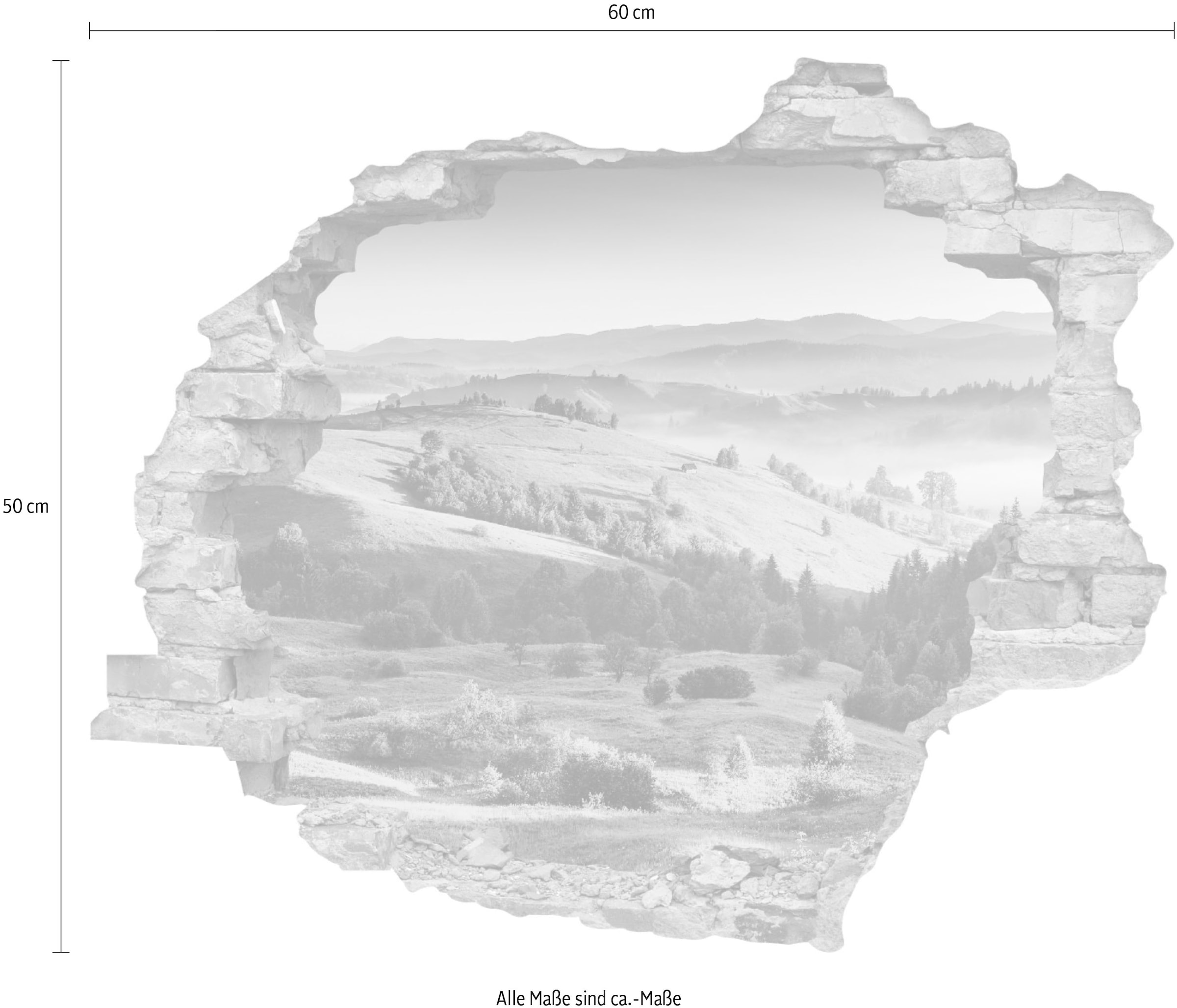 queence Wandtattoo »Hügel« Wandsticker, Wandbild, selbstklebend, 3D, Wanddurchbruch