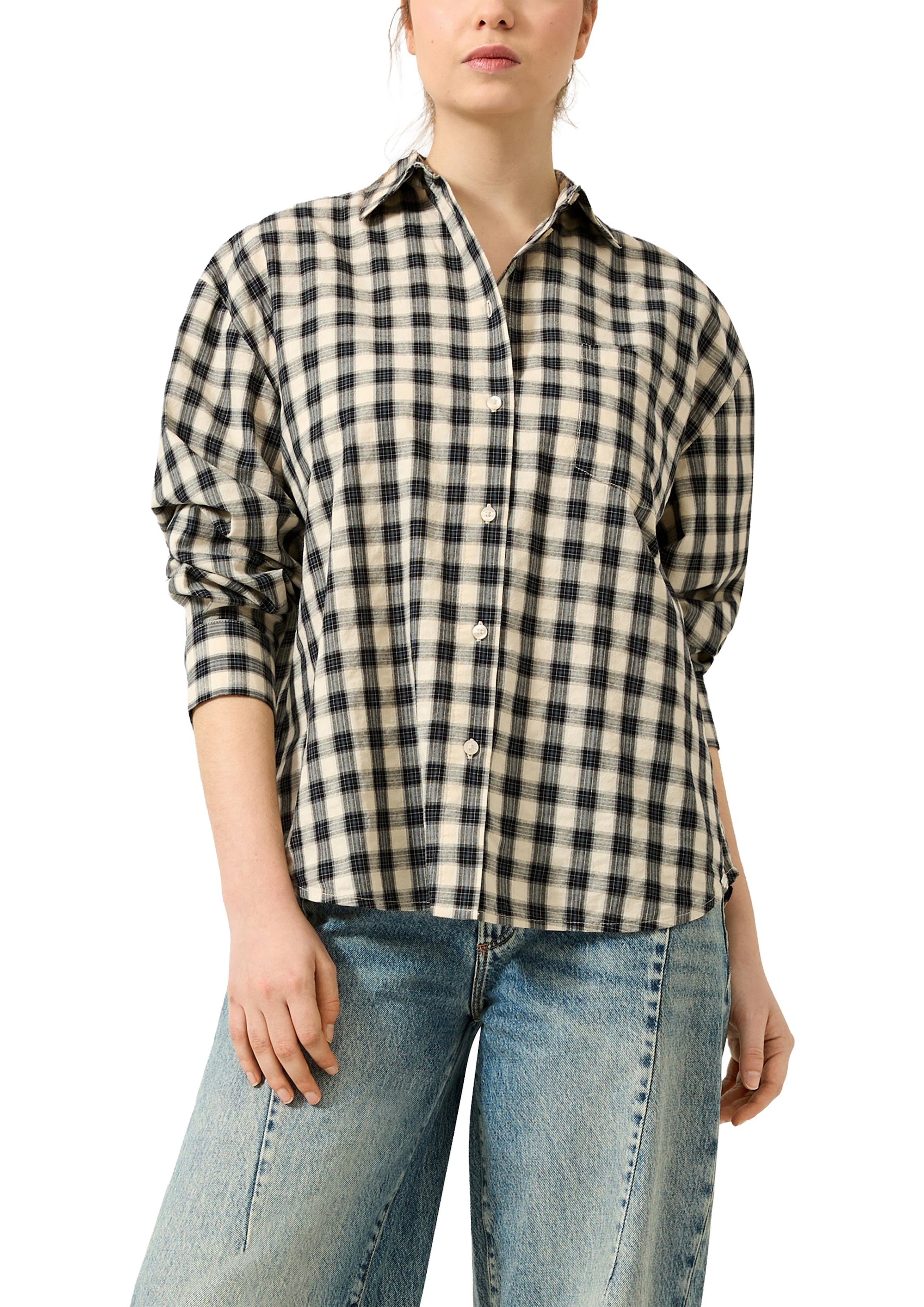 Image of QS Karobluse Langarmbluse in Karo-Optik mit Knopfleiste
