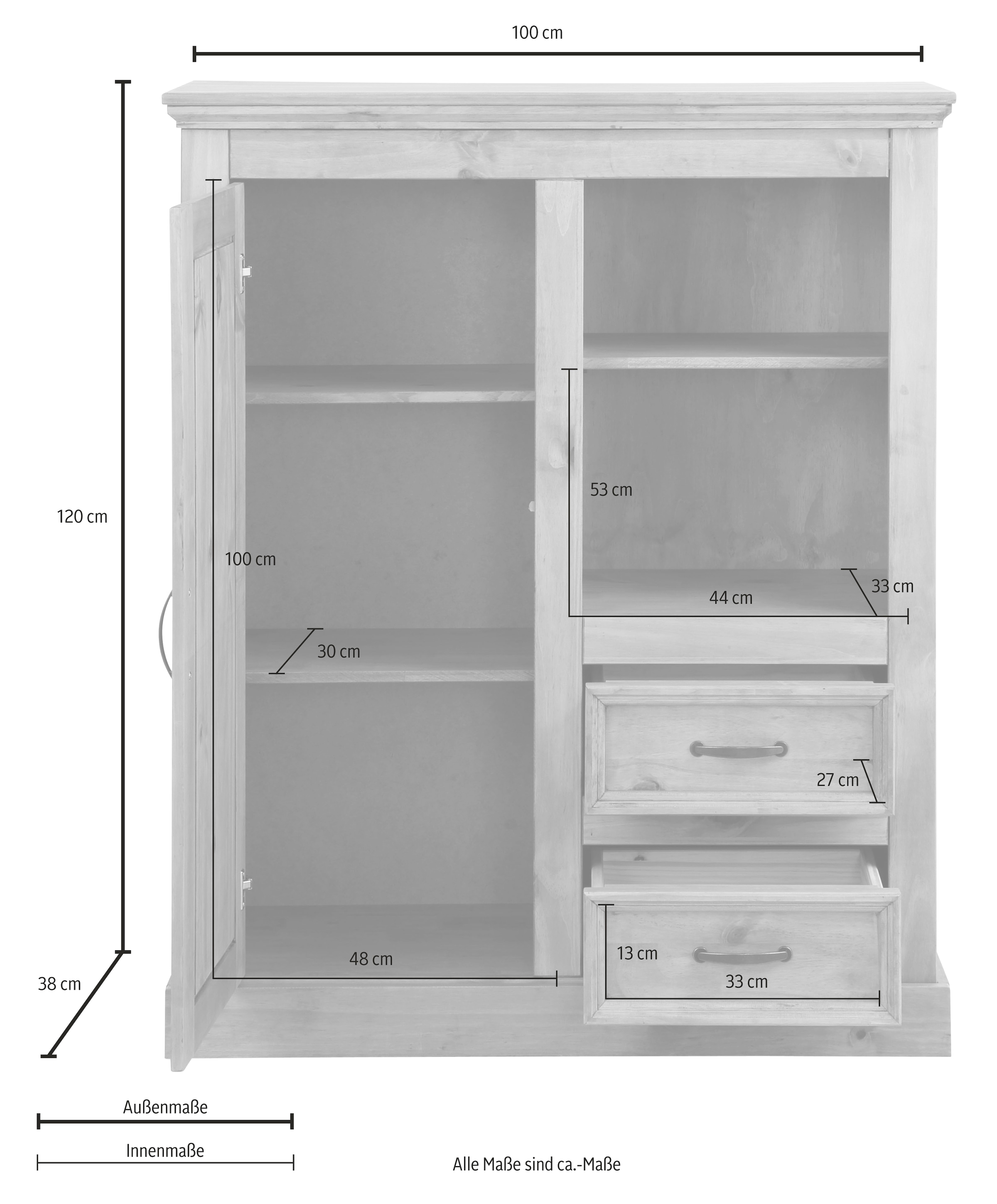 Home affaire Highboard »Selma«, Vitrine, Breite 100 cm