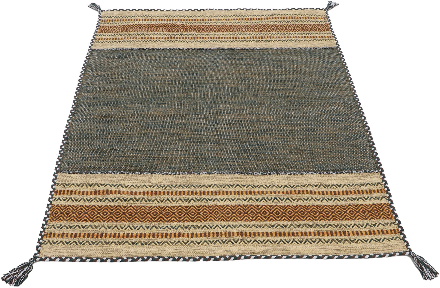 carpetfine Teppich »Kelim Azizi«, rechteckig, 5 mm Höhe, Baumwolle, Wendeteppich mit Fransen, Wohnzimmer