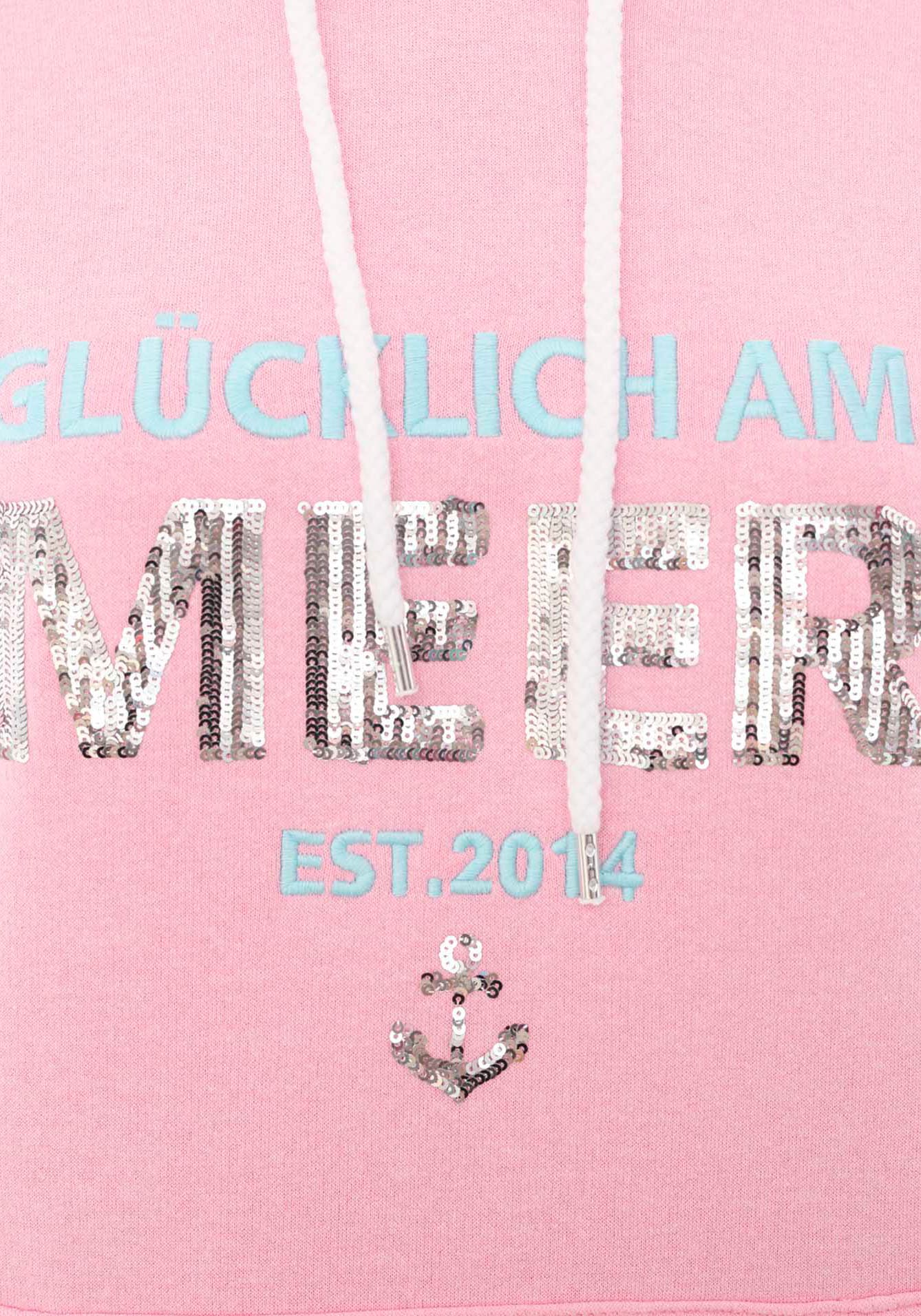 Zwillingsherz Hoodie »"Glücklich am Meer"«, mit Pailletten, Kapuze und kontrastfarbigen Bündchen