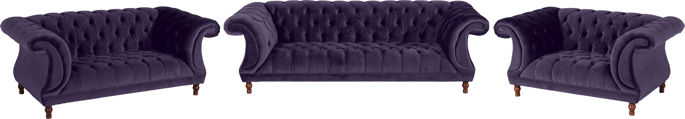 Max Winzer® Chesterfield-Sofa »Isabelle«, Knopfheftung & gedrechselten Füssen in Buche Nussbaum, Breite 200 cm