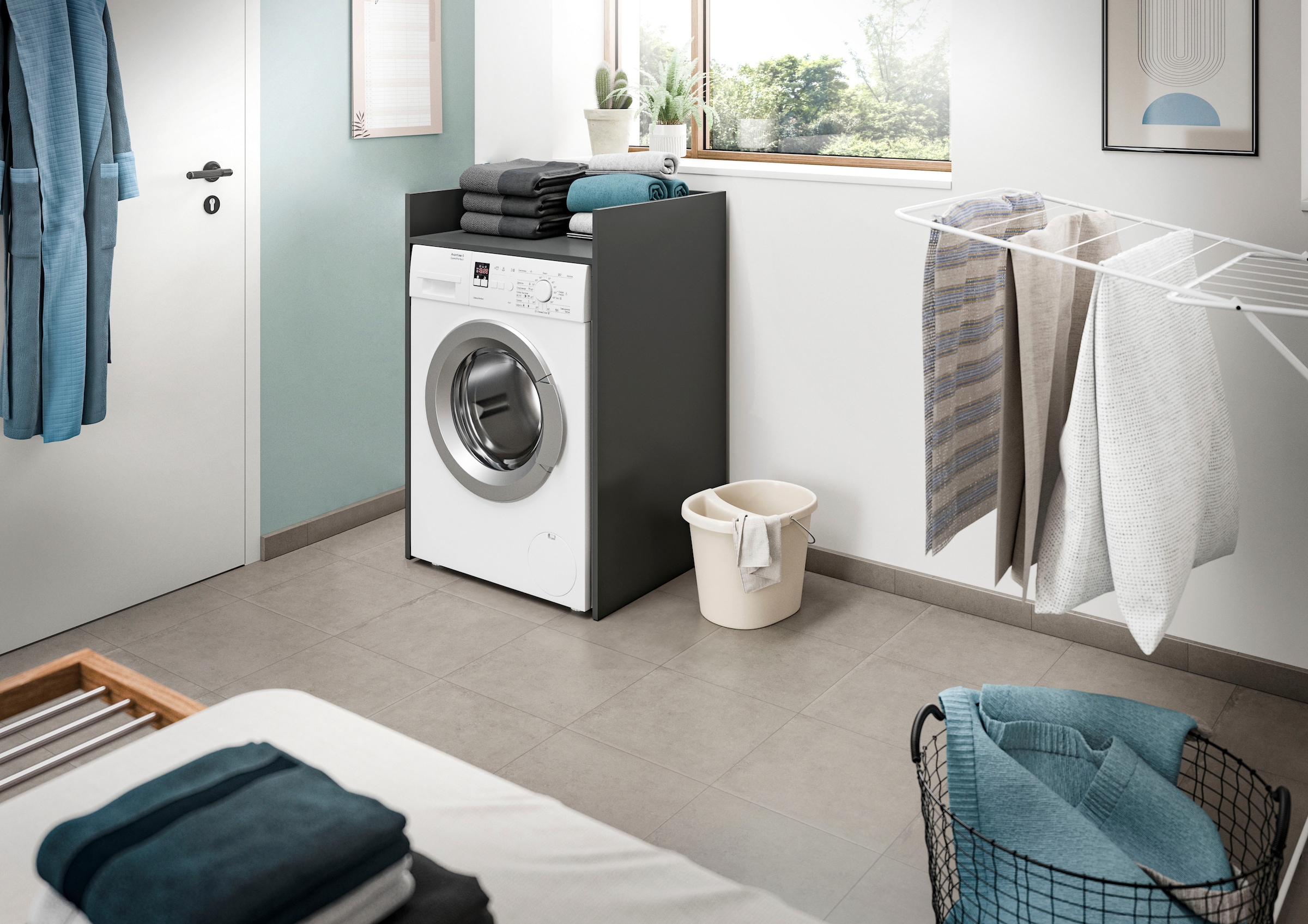 welltime Waschmaschinenumbauschrank »FALAS, TOPSELLER!, Breite 66 cm, mit grosser Ablagefläche« in verschiedenen Farben erhältlich, für Waschmaschine & Trockner, 1 Stk. tlg. Waschmaschine, Trockner, Waschmaschinenschrank, Umbauschrank, Wäsche