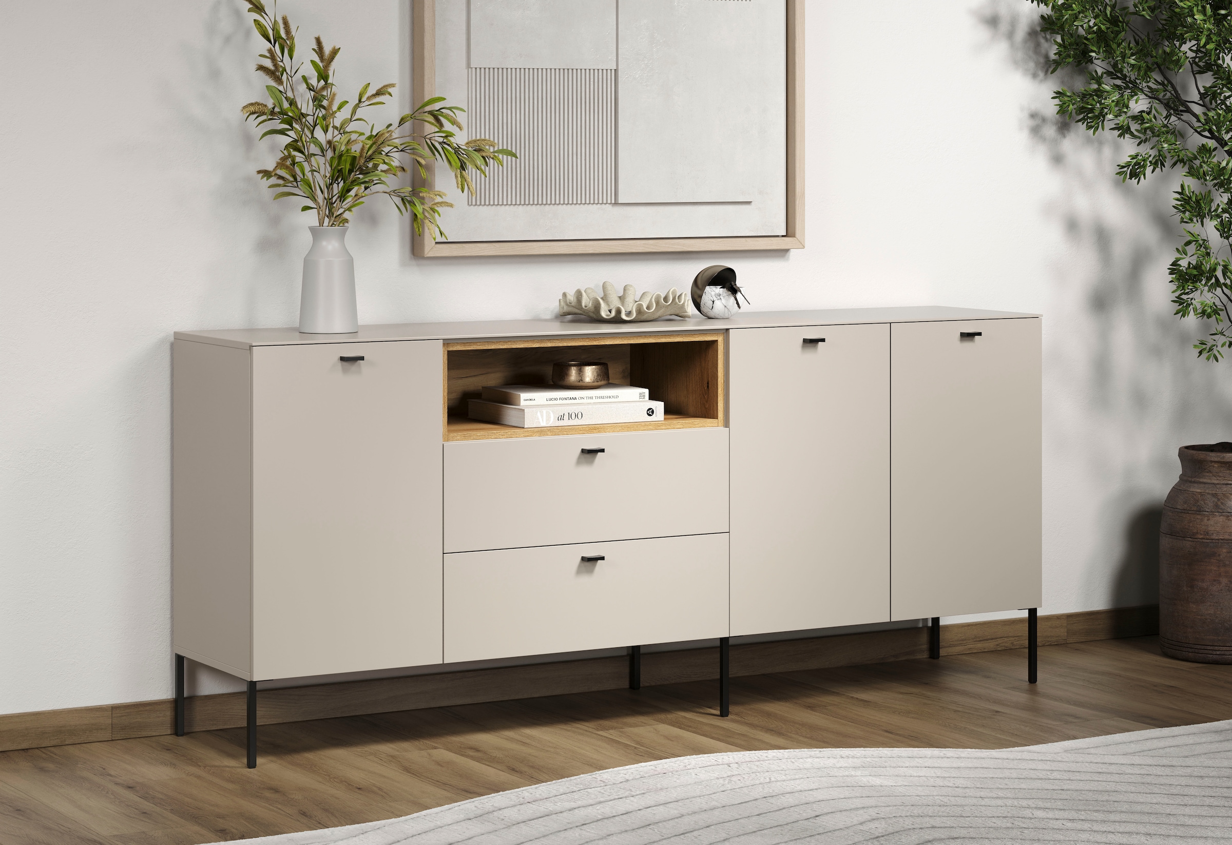 Places of Style Sideboard »San Pedro«, (1 St.), Anrichte mit Griffen und Füssen aus Metall - (B/T/H) 197/42/85 cm
