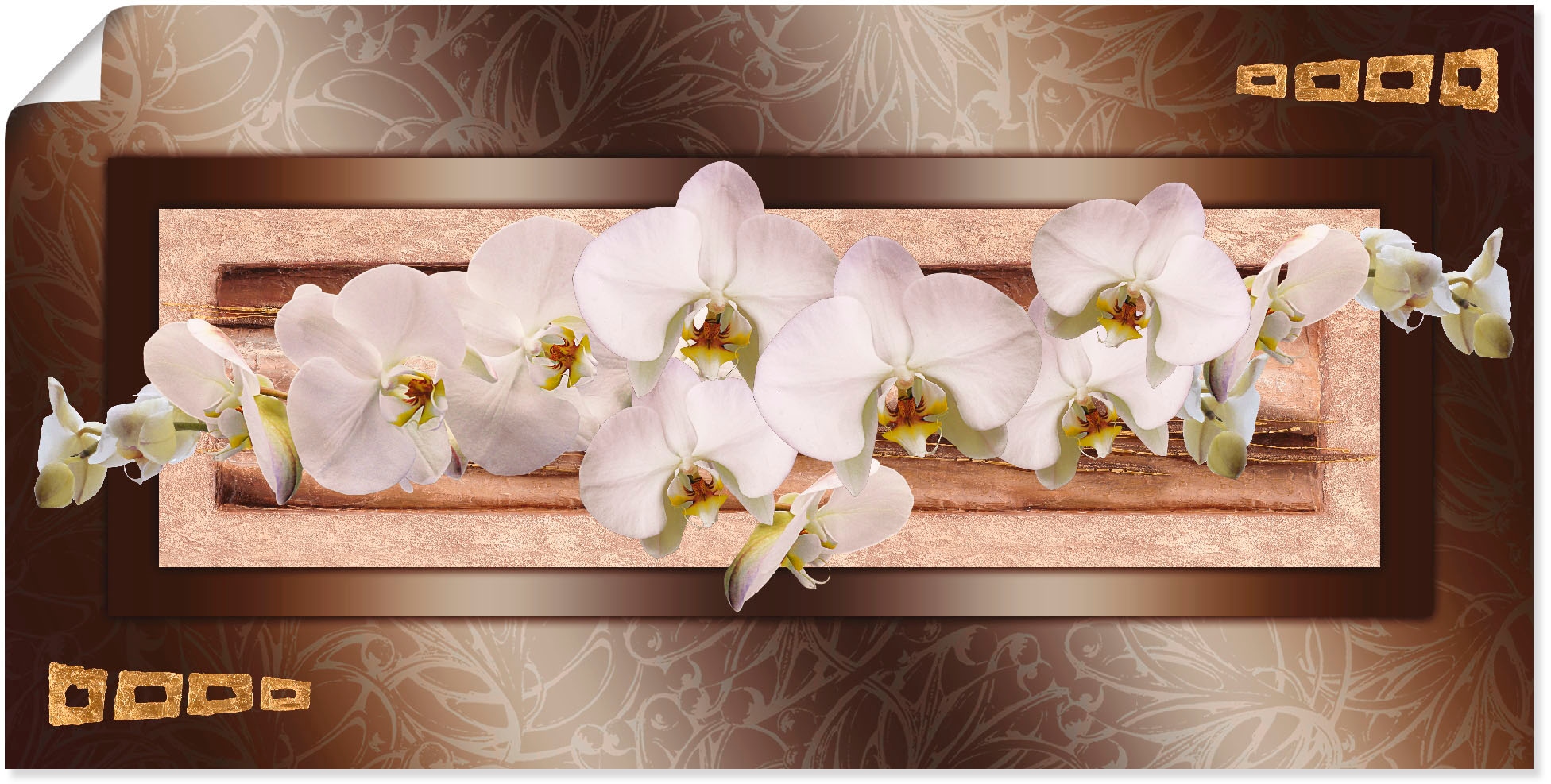 Artland Wandbild »Weisse Orchideen mit goldenen Vierecken«, Blumen, (1 St.),  als Leinwandbild, Wandaufkleber oder Poster in versch. Grössen kaufen