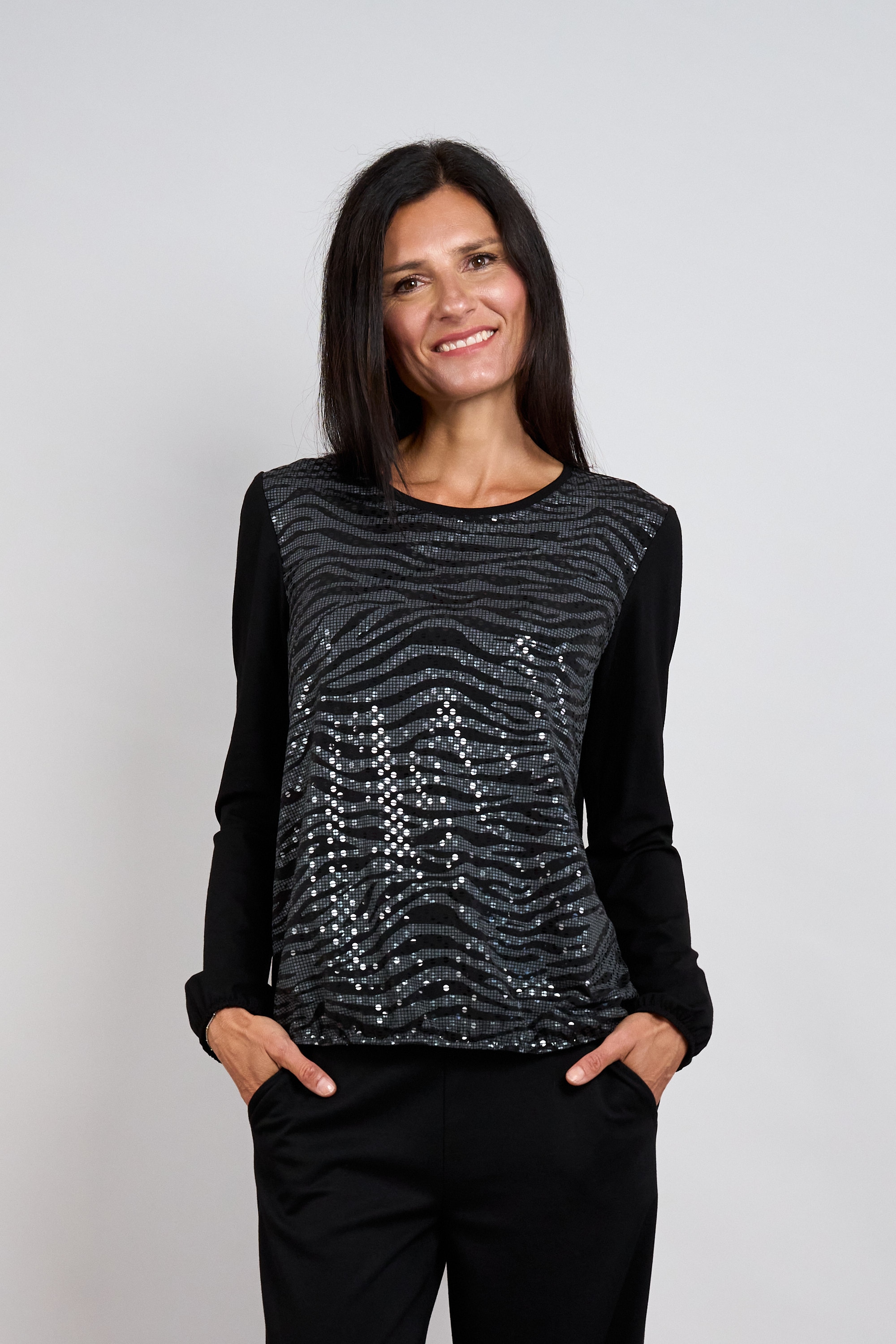 Image of Seidel Moden Langarmshirt im Animal-Look / Pailetten / MADE IN GERMANY