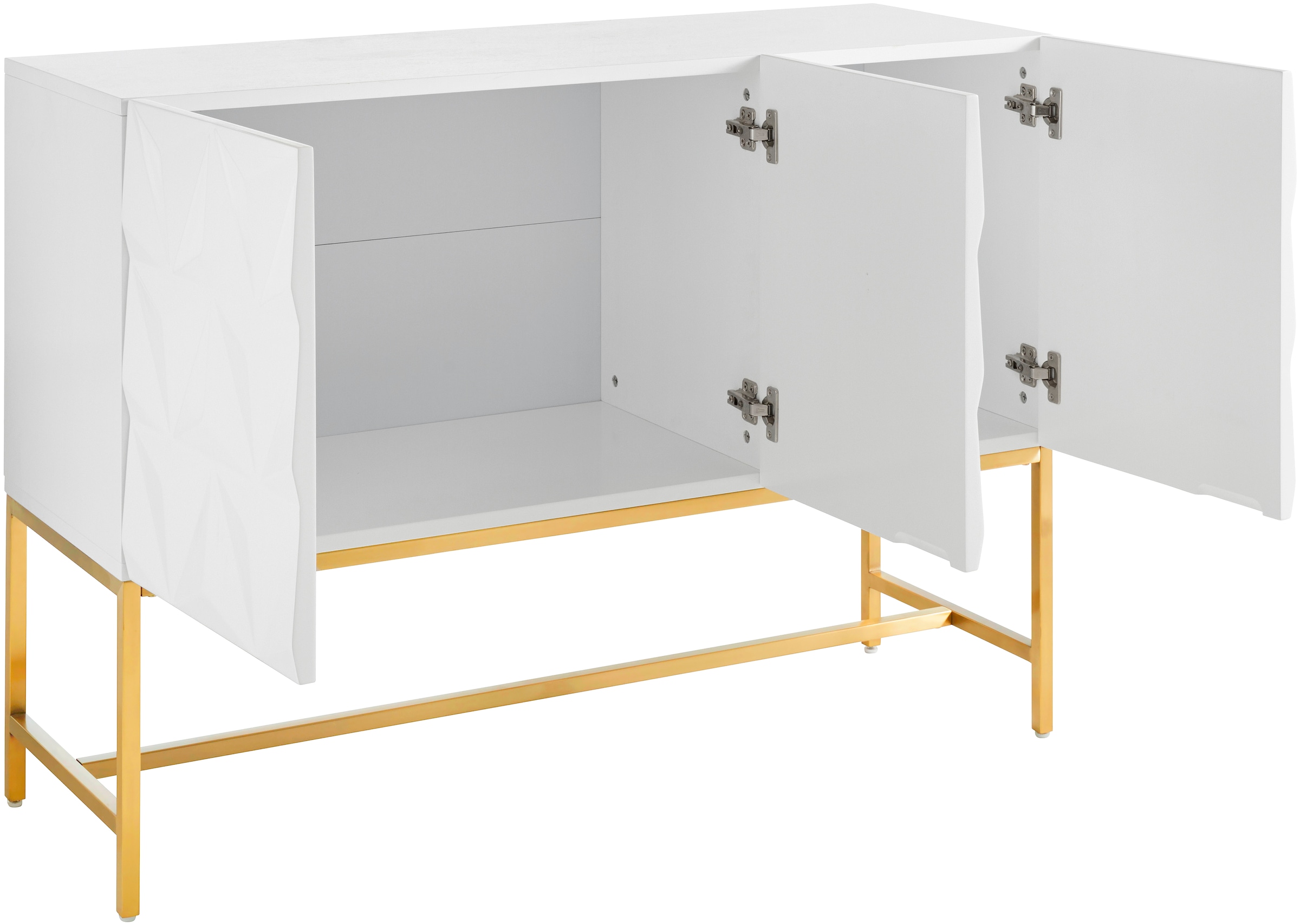 Leonique Sideboard »Rovuma, TOPSELLER!, OTTOs Choice«, (Kommode, FSC-zertifizierter Holzwerkstoff, lackiert), in 3D-Optik und goldfarbenem Metallgestell