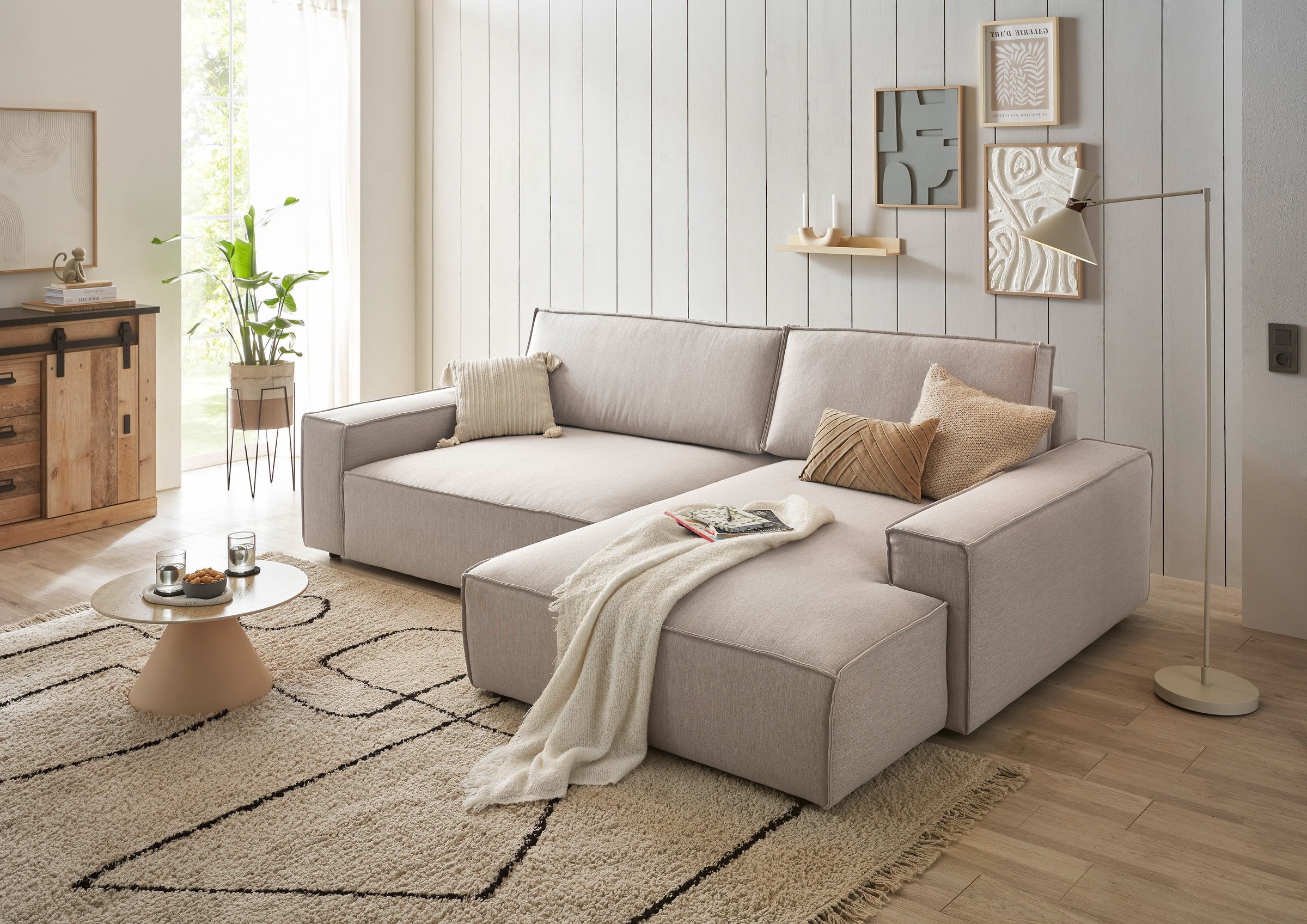 Home affaire Ecksofa »NEU: SHERWOOD XXL 284, Big-Sofa L-Form, tiefe Sitzfläche 95 cm, Cord«, Recamiere rechts/links, als Schlafsofa stellbar, Cord u. Leinenoptik