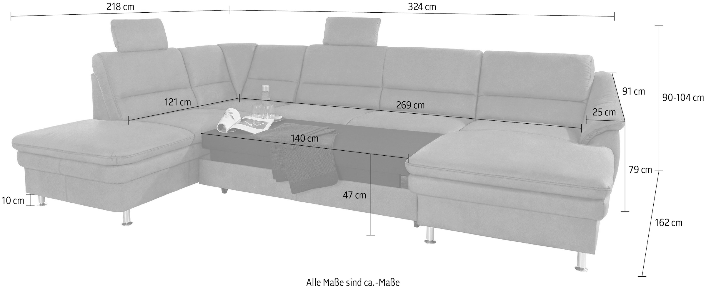 sit&more Wohnlandschaft »Cardoso U-Form«, mit Federkern und Kopfstützen, mit Bettfunktion und Relaxfunktion