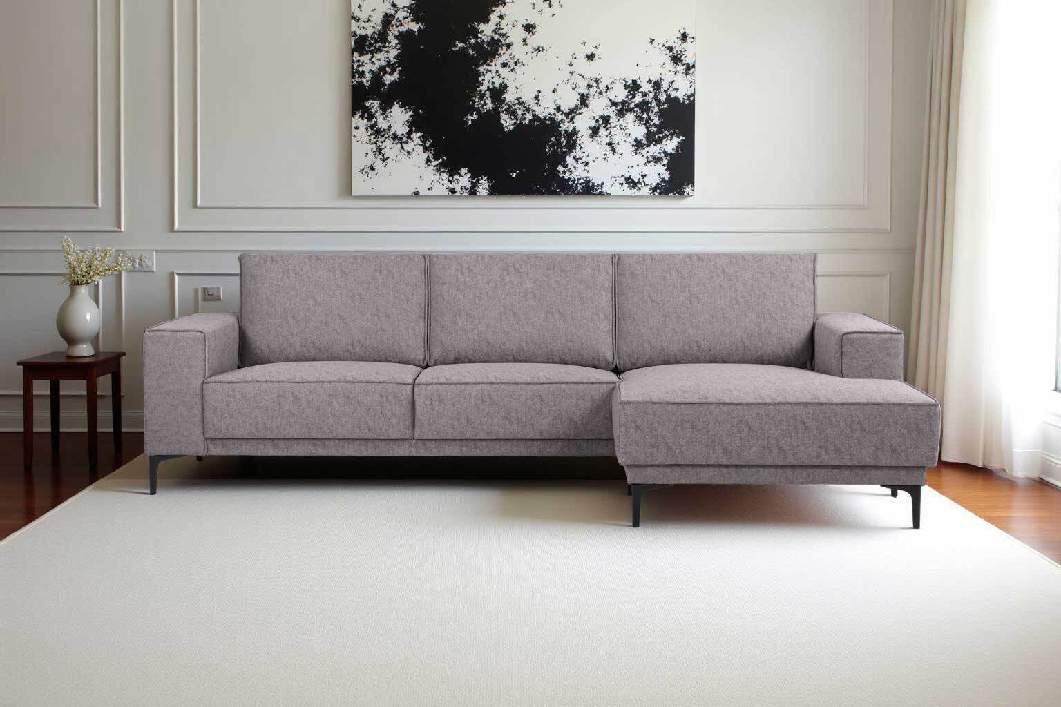 Places of Style Ecksofa »Polsterecke Oland, Struktur, Flachgewebe, Luxus-Microfaser, Boucle«, L-Form, 280 cm, Wellenunterfederung, Skandi-Design, Metallfüsse
