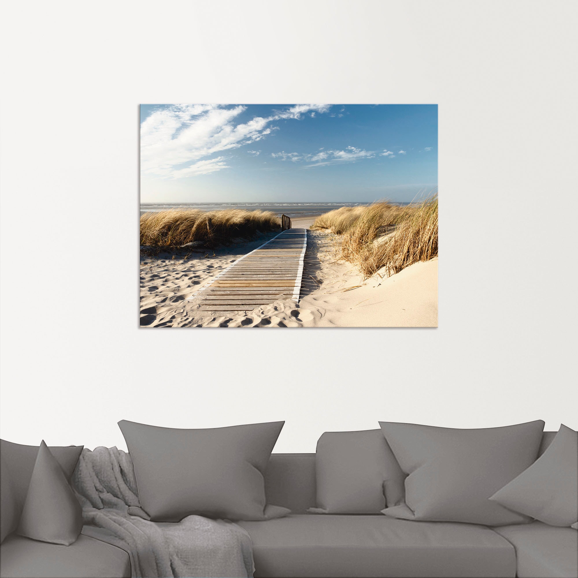 Artland Wandbild »Nordseestrand auf Langeoog - Steg«, Strand, (1 St.), als Alubild, Outdoorbild, Leinwandbild, Wandaufkleber, versch. Grössen