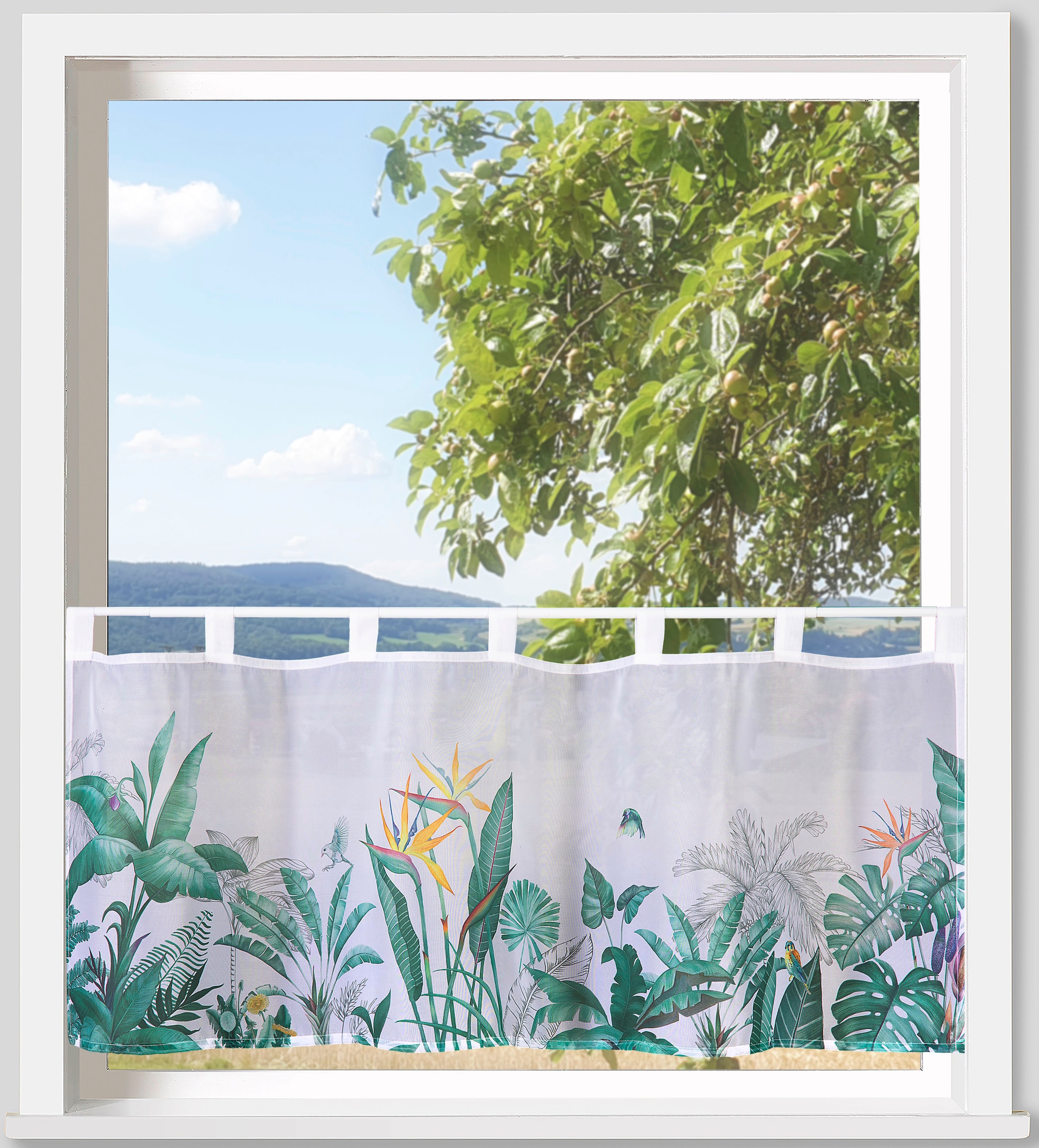 Image of Weckbrodt Scheibengardine "Strelitzie" Schlaufen 1 Stk. tlg. Bistro, Voile, bedruckt, transparent, HxB 45x120cm, Gardine, Store