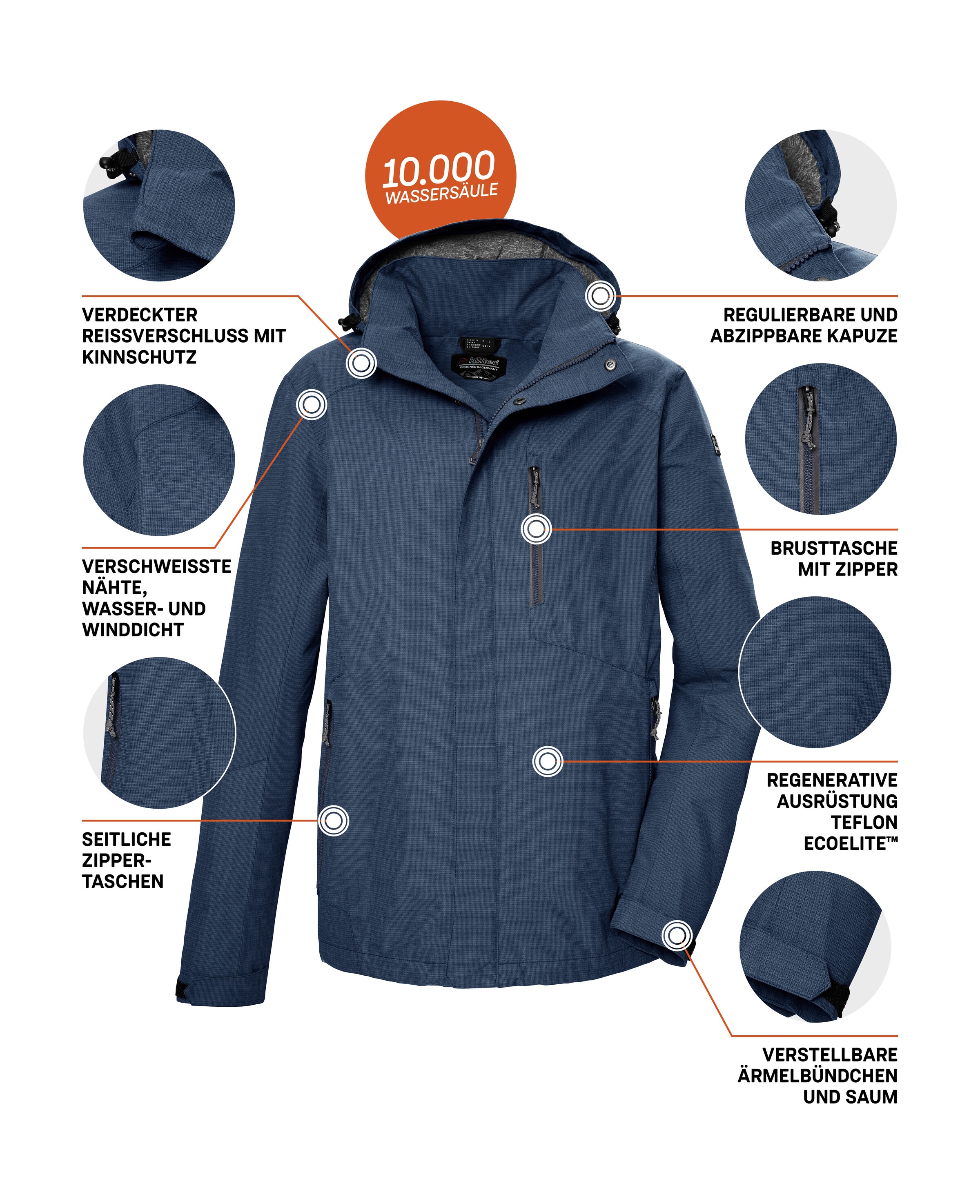 Killtec Veste fonctionnelle »KOS 256 MN JCKT« Wasser- und winddichte Herrenjacke, atmungsaktiv, abnehmbare Kapuze