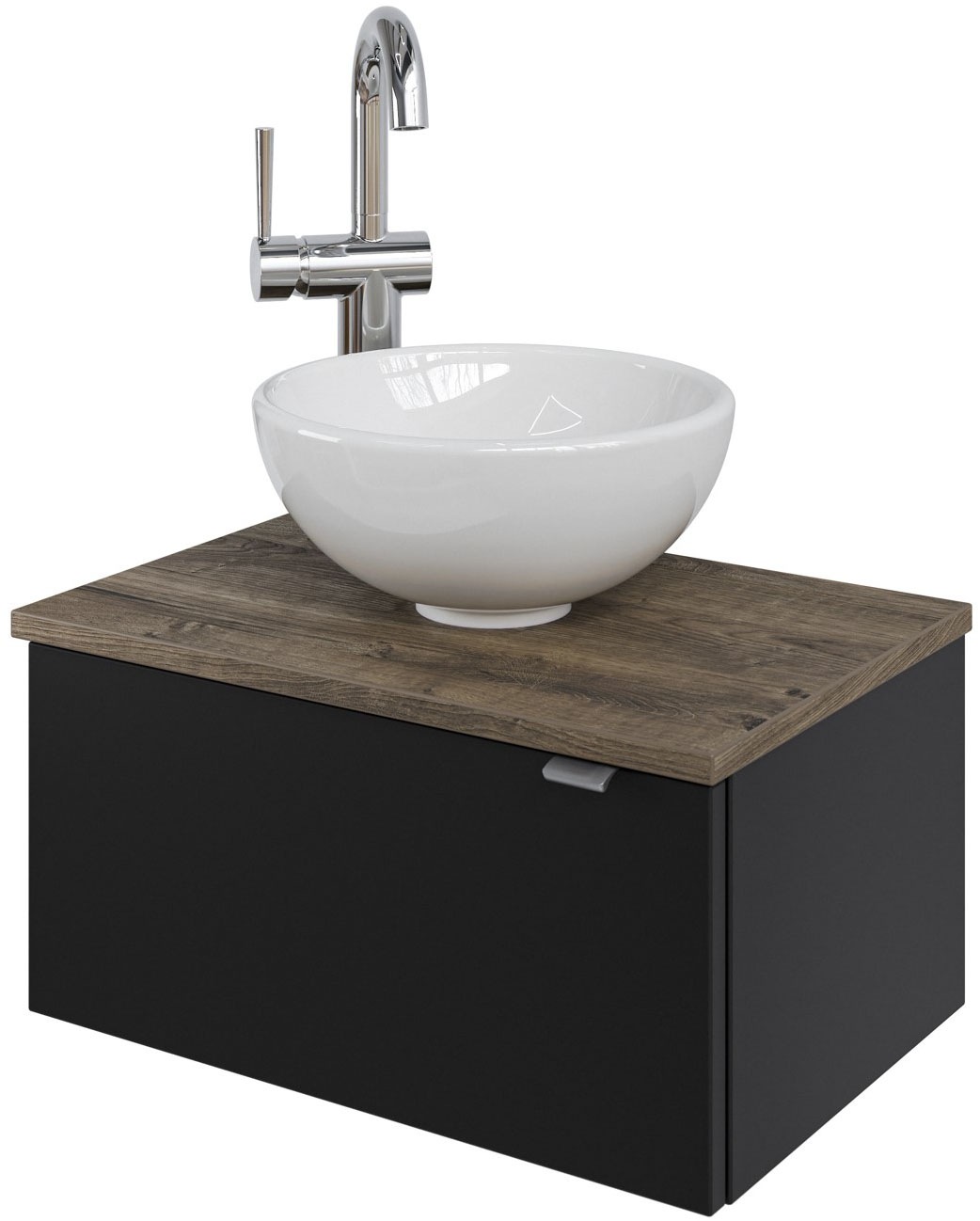 Image of Saphir Waschtisch "Serie 6915 Waschschale mit Unterschrank für Gästebad, Gäste WC" Keramik-Aufsatzbecken, Waschtischplatte, Waschtischunterschrank, 3 Stk. tlg. 51 cm mit Keramik-Aufsatzbecken und 1 Tür