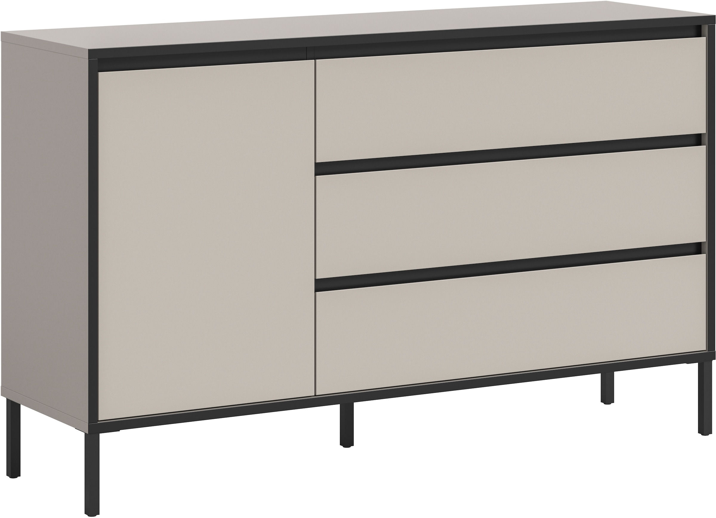 Image of Home affaire Sideboard "NORT, Breite: 136cm, mit Metall Stabfuss, 1 Tür, 3 Schubkästen" Anrichte, Kommode, Schrank, Board, Higboard