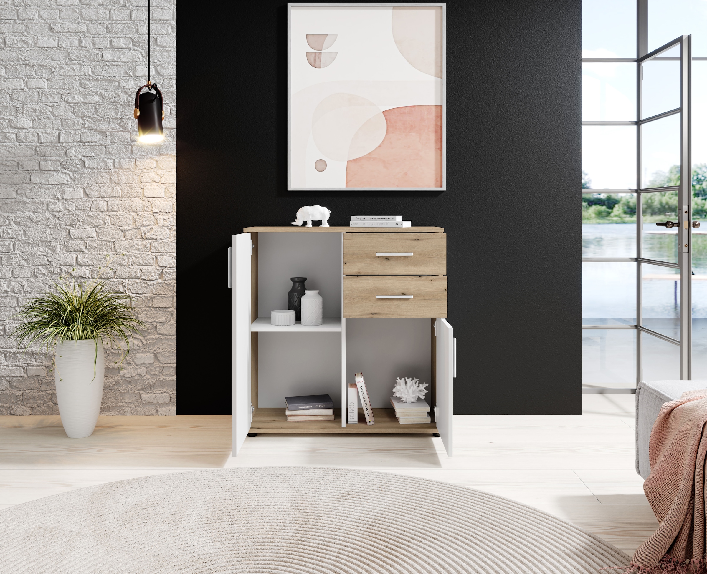 HBZ Kommode »BC-Drift-2, Universalschrank Stellmass BxHxT 80x84x35 cm« 1 Stk. tlg. Kommode mit 2 Türen, 2 Schubkästen, 1 Einlegeboden