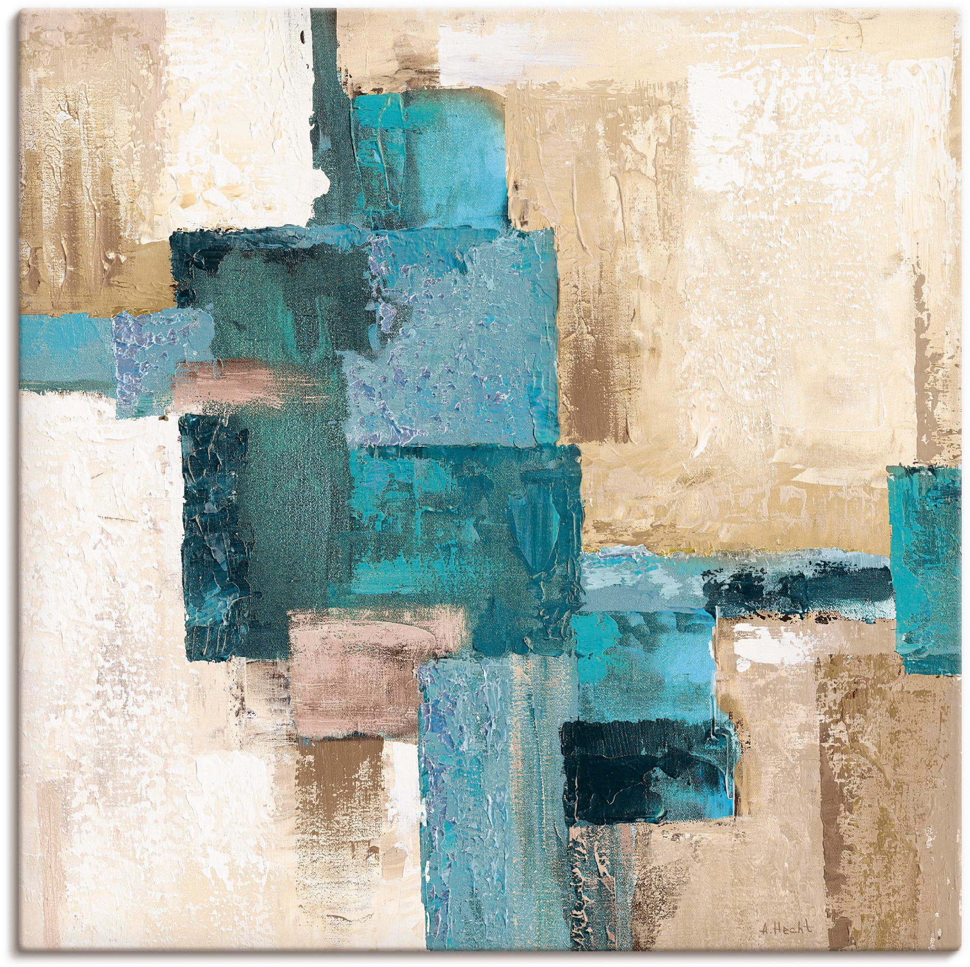Image of Artland Wandbild "Abstrakte Karos beige-türkis" Muster 1 Stk. tlg. als Leinwandbild, Poster in verschied. Grössen