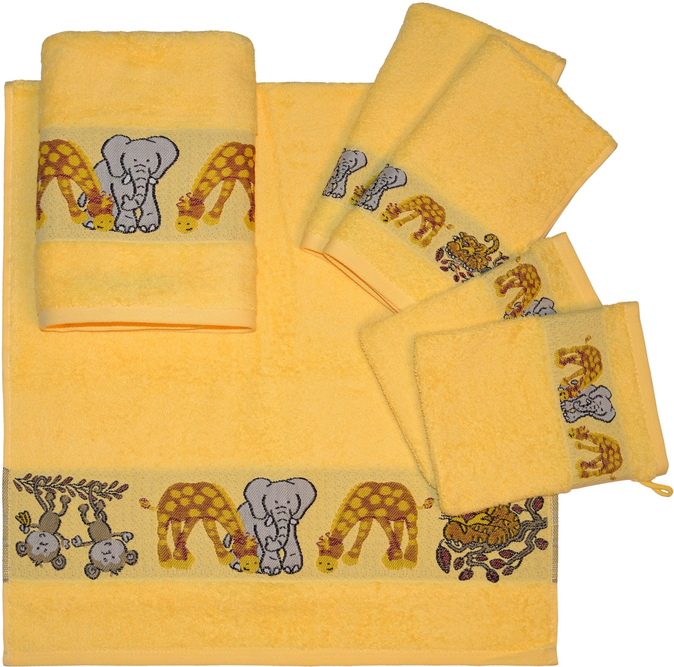 Image of Dyckhoff Handtuch Set "Affe" Set mit Tierbordüre; 2 Handtücher, 2 Gästetücher, 2 Waschhandschuhe