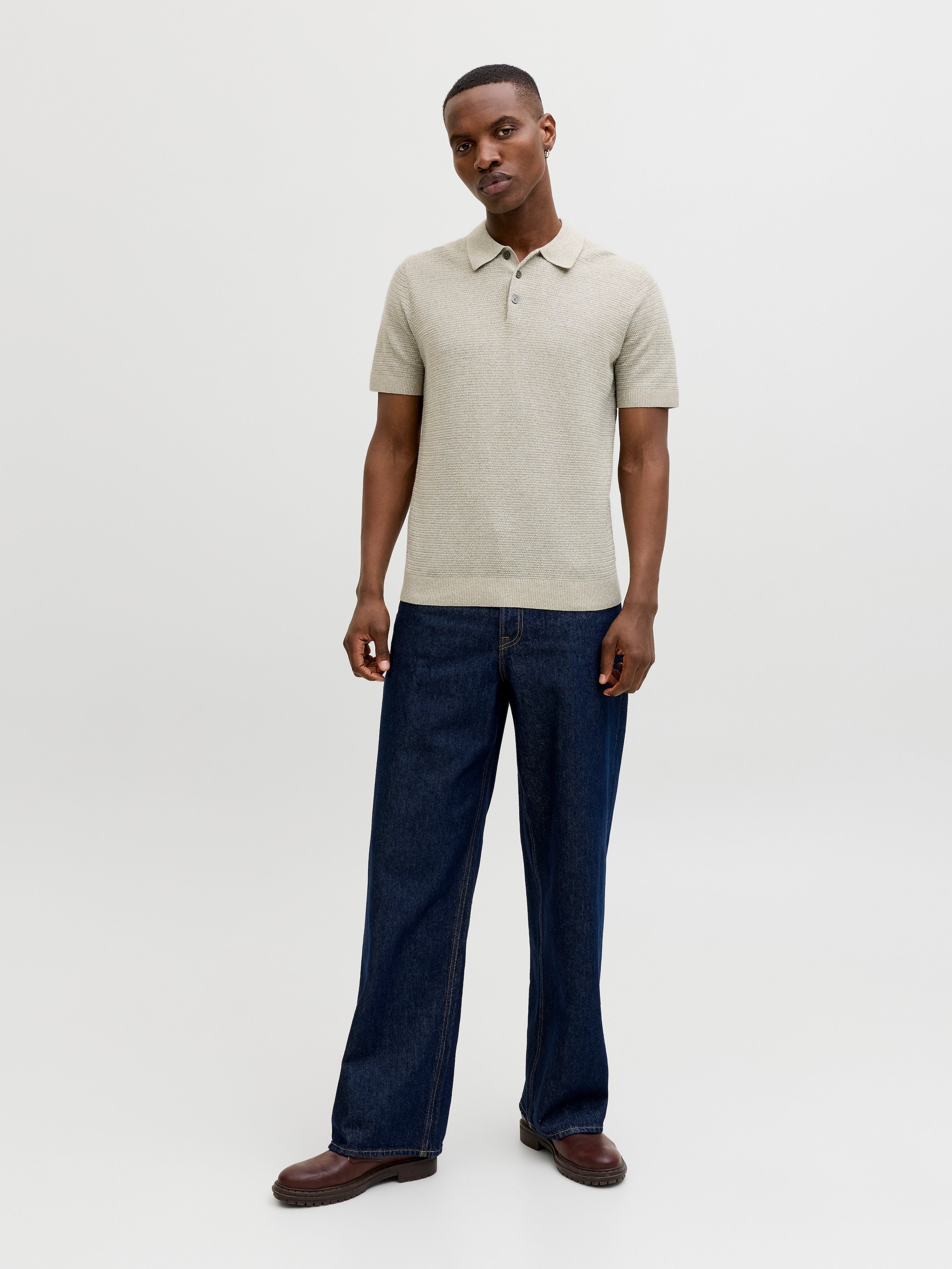 Jack & Jones Pull à col polo »JPRBLURILEY KNIT POLO SS SN« coton, coupe régulière