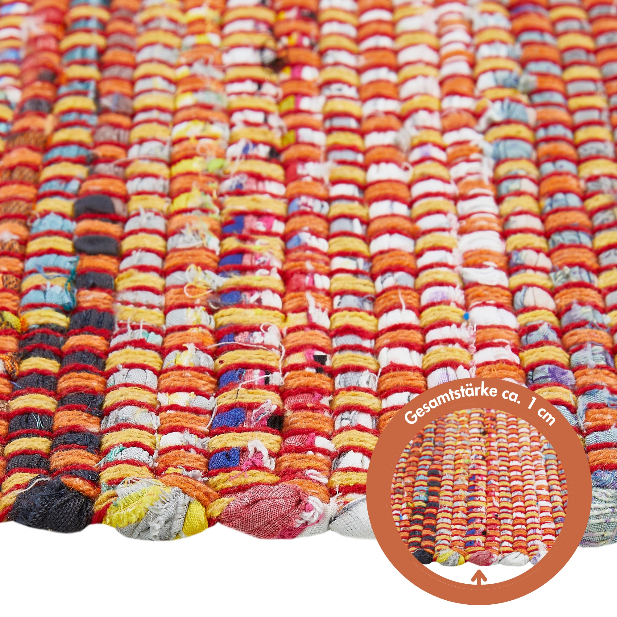 Andiamo Tapis »Frida« Rectangulaire 8 mm Höhe Handweb Teppich, Fleckerl, reine Baumwolle, handgewebt, mit Fransen