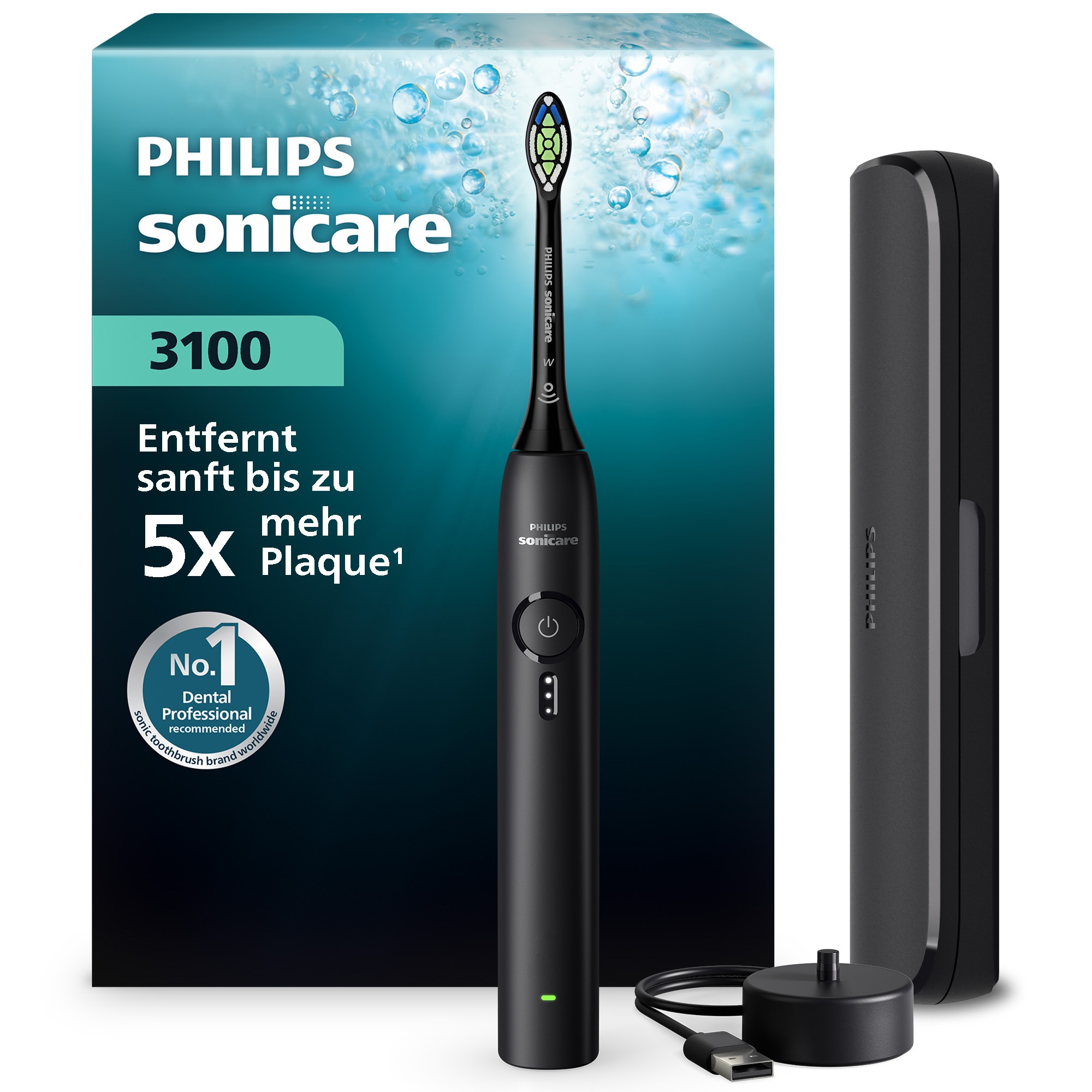 Image of Philips Sonicare Elektrische Zahnbürste "Series 3100" mit Drucksensor, 3 Intensitätsstufen, inkl. Reiseetui und Ladegerät
