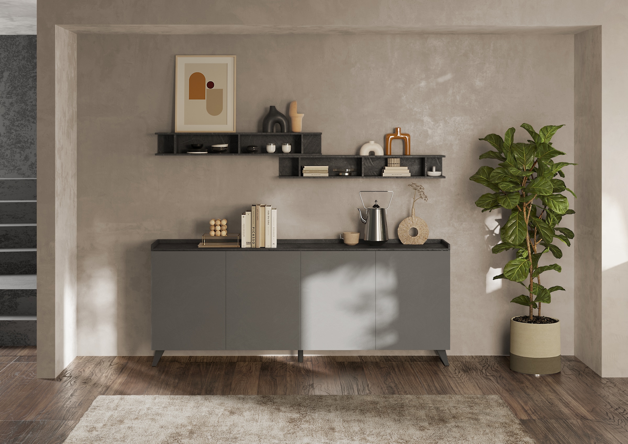 INOSIGN Sideboard »Tray, Breite 241, Kommode mit 4 Türen«, "Tablet", Push-to-open Funktion