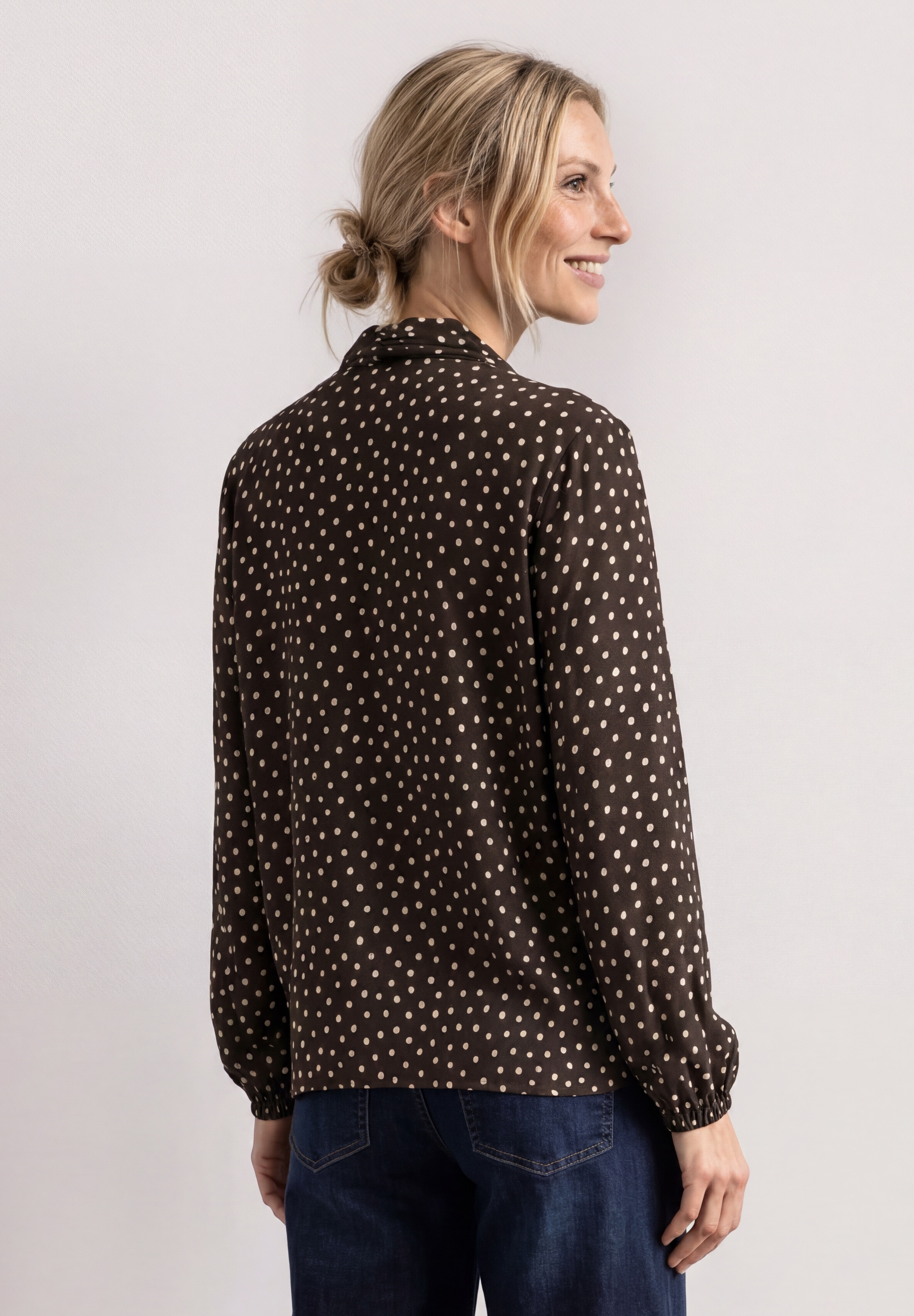 STREET ONE Langarmbluse Sommerbluse mit Schleifendetail und Punkten