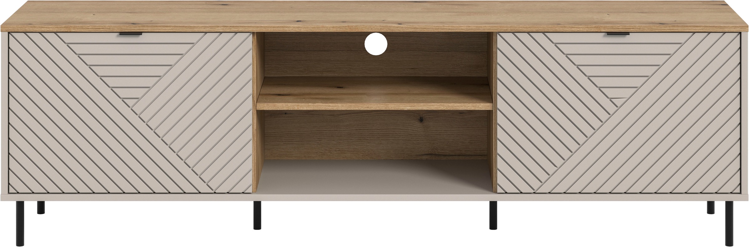 Image of Home affaire Lowboard "RAITA, Breite 184 cm, Front mit Desgin-Fräsung, 2 Türen, viel Stauraum" moderne Farbkombi, individuell einsetzbar, Griffe & Füsse aus Metall, Kommode, Anrichte, Schrank, Sideboard, TV-Schrank, TV-Lowboard