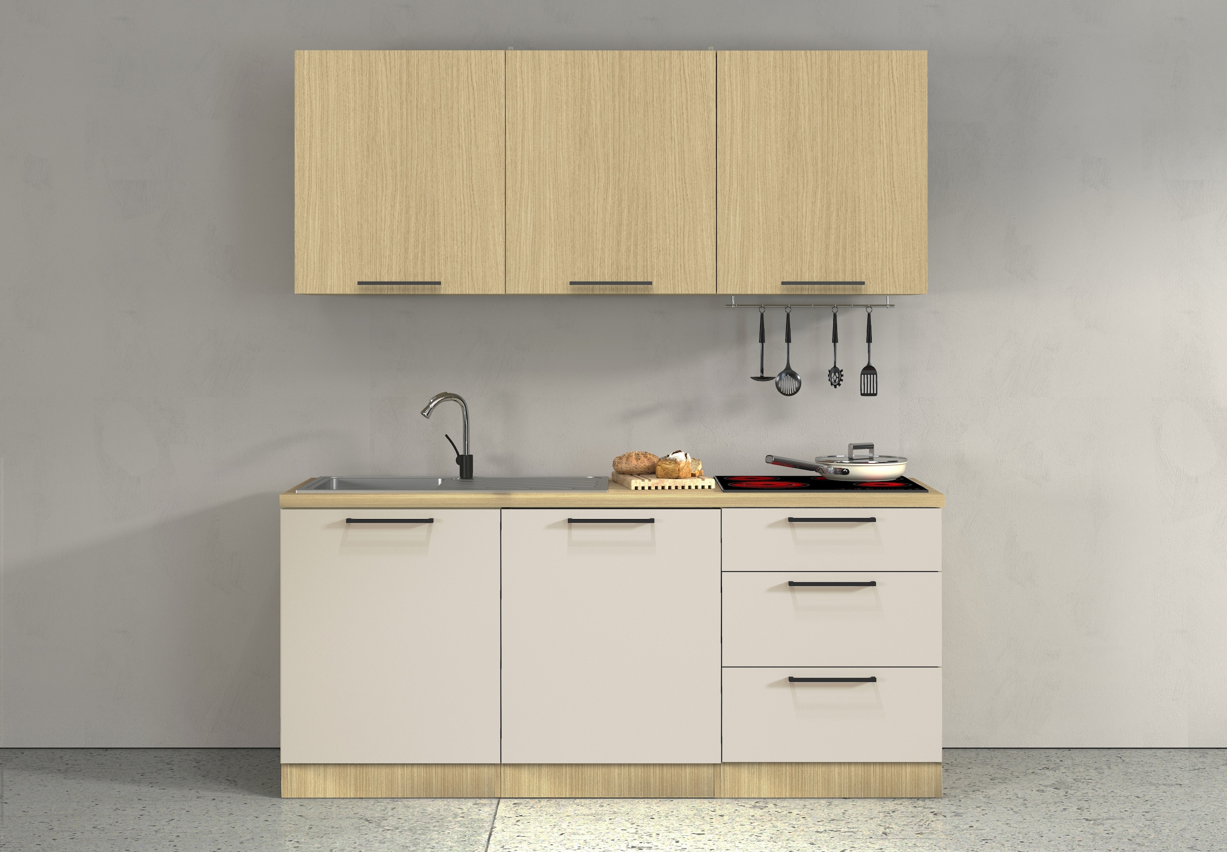 KOCHSTATION Kitchenette »Luna, Küchenzeile mit Spüle + Siphon, ohne E-Geräte« Breite 182 cm,Türen mit Soft-Close Funktion, Metalgriffe,Made in Italy