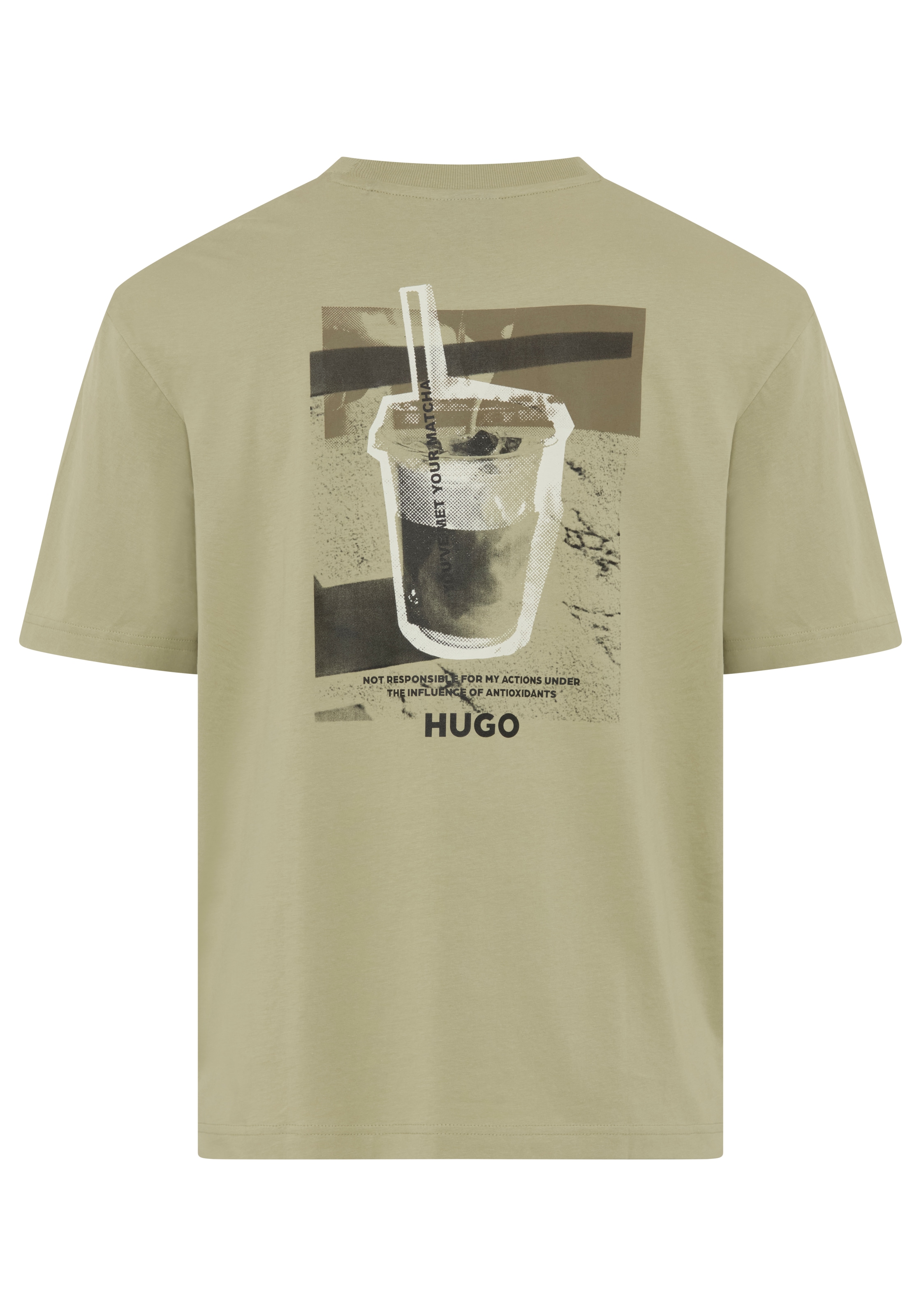 HUGO T-shirt »Nurobos« col rond, coupe régulière, impression dans le dos