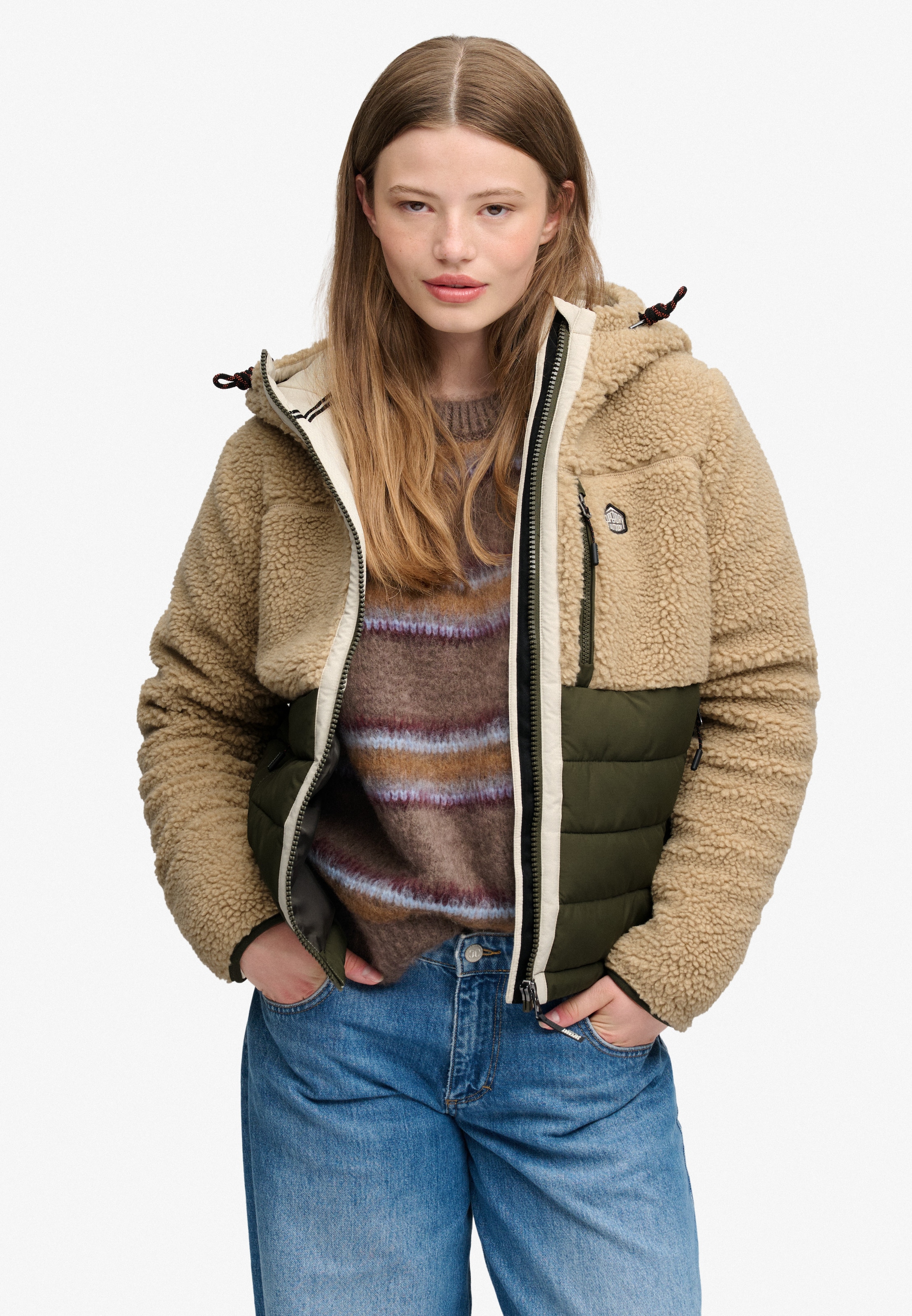 Image of Superdry Hybridjacke "OUTDOOR BORG QUILT HYBRID" mit Kapuze Kunstfaser, relaxed fit