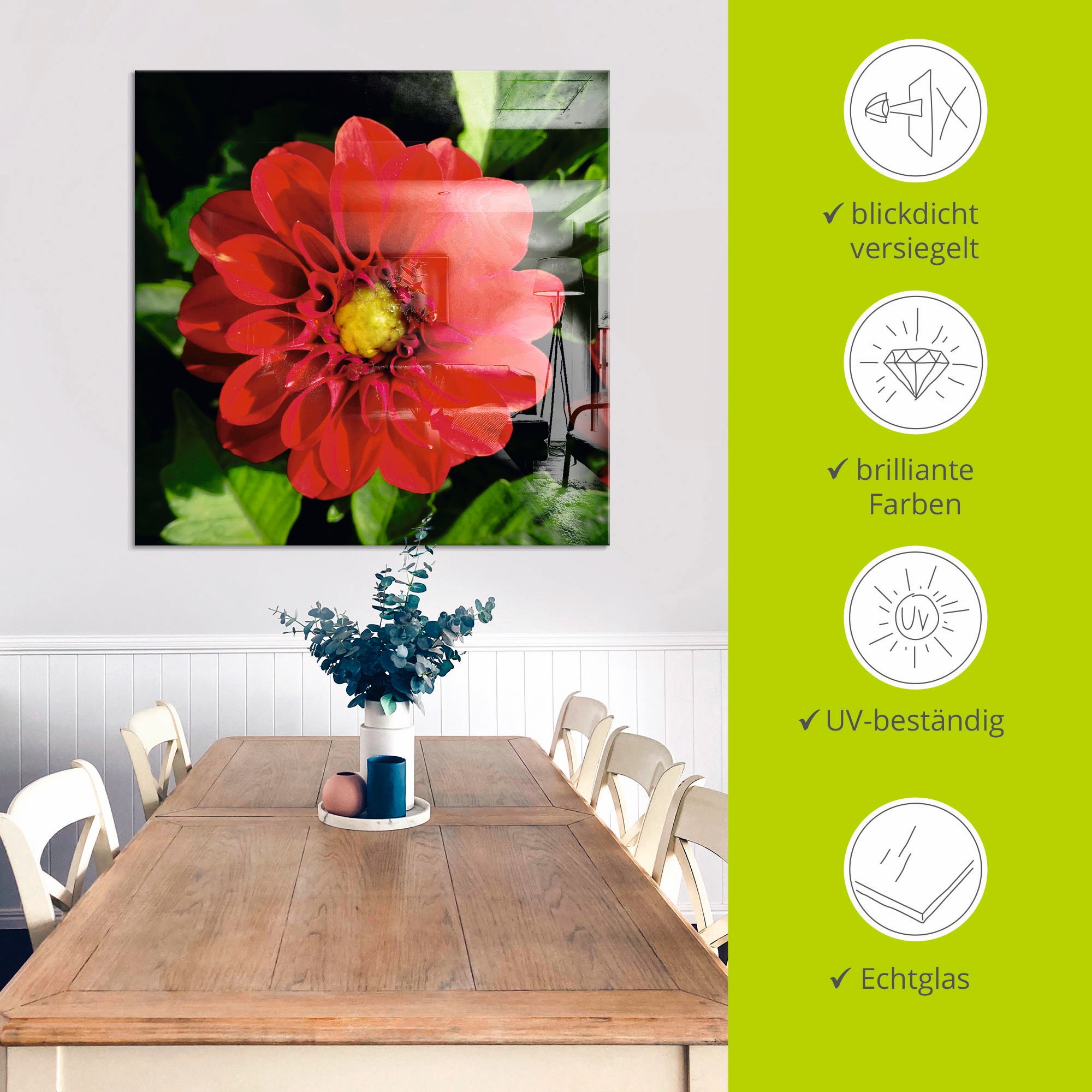 Artland Glasbild »Rote Dahlienblüte«, Blumen, (1 St.), in verschiedenen Grössen