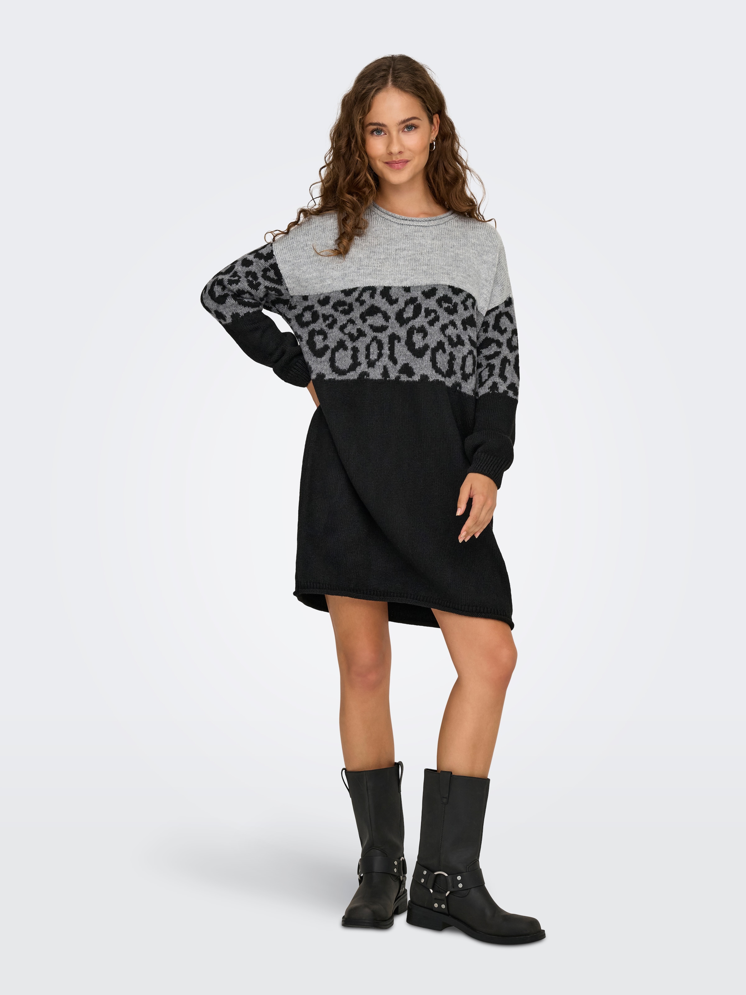 ONLY Robe en tricot »ONLJADE PATTERN LS O-NECK DRESS RP KNT« Kunstfaser, regular fit