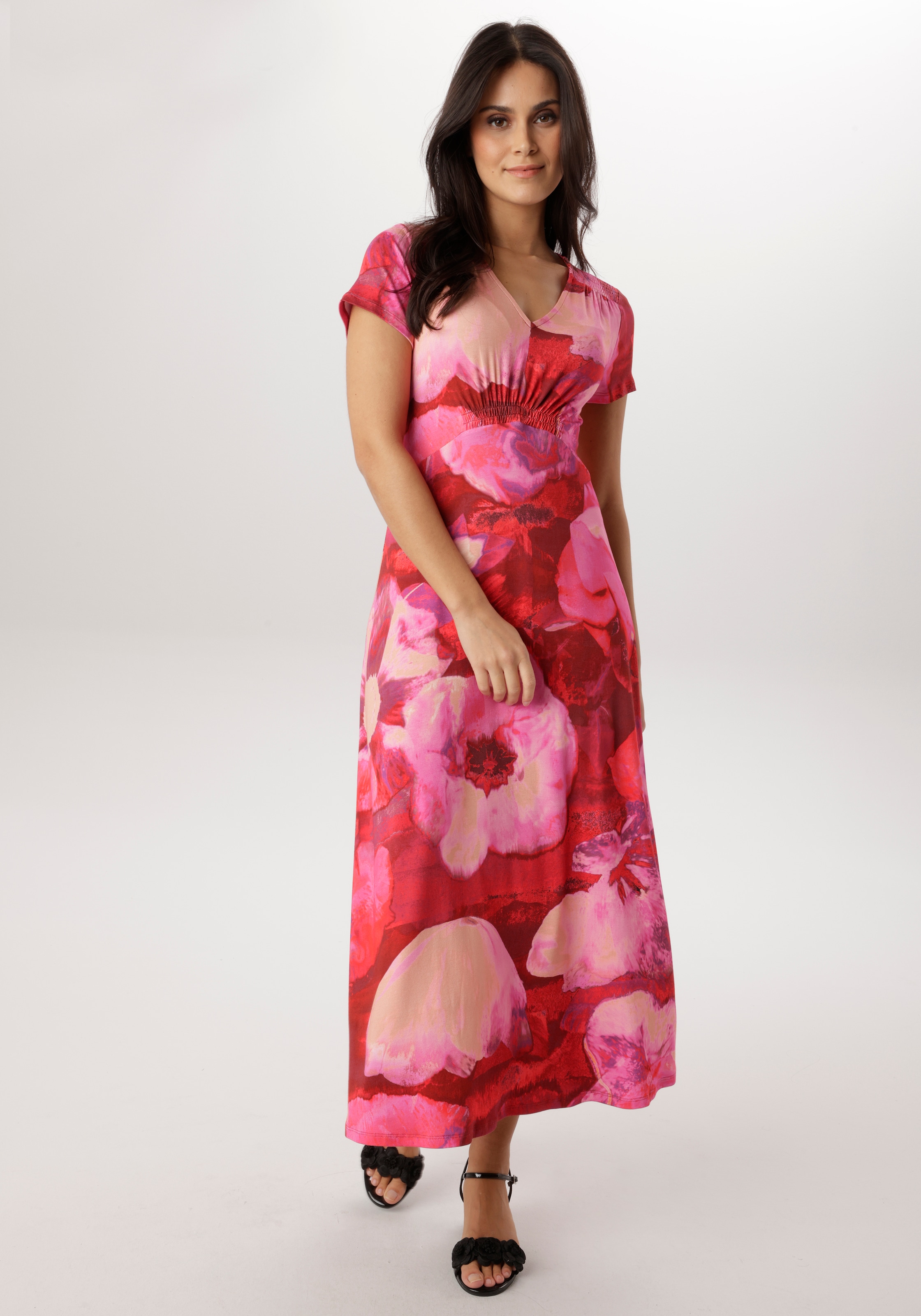 Image of Aniston SELECTED Midikleid mit Smok-Details und fantasievollem Blütendruck - NEUE KOLLEKTION