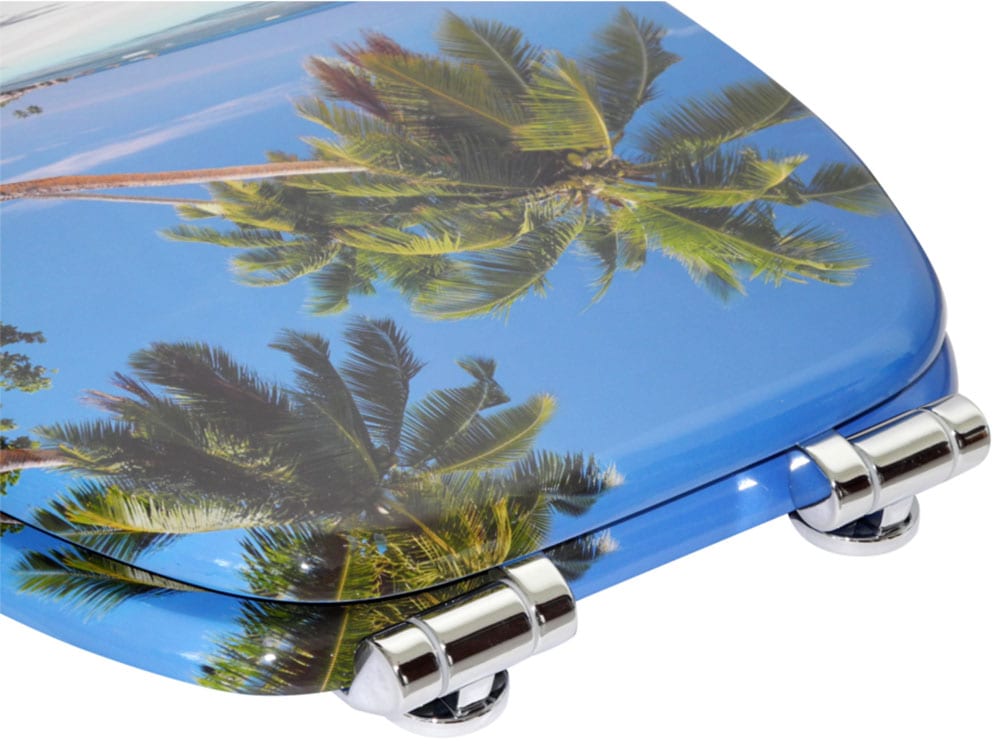 Sanilo Set d'accessoires de salle de bain »Karibik« bestehend aus WC-Sitz, Badteppich, Stöpsel, Seifenspender, WC-Bürste