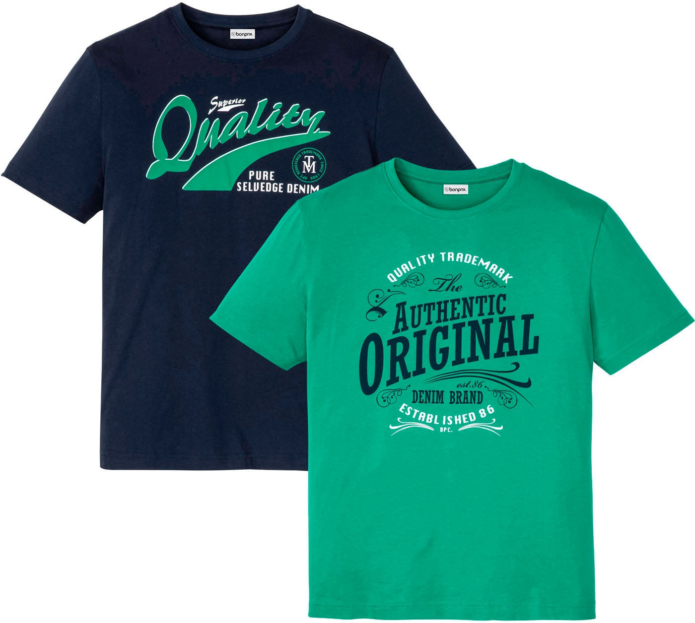 Image of bonprix T-Shirt Packung, 2 Stk. Regular Fit, Kurzarm-Design, aus Baumwolle, mit Frontdruck