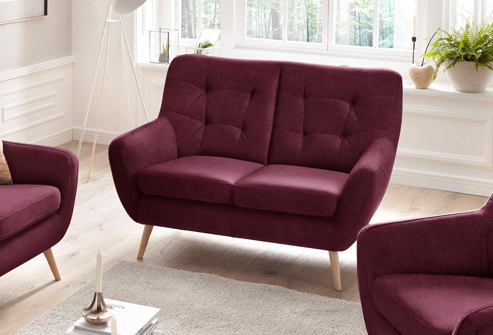 exxpo - sofa fashion 2-Sitzer »Scandi, bequem, aufwendige Rückenpolsterung für mehr Sitzkomfort«, akuelle Farben in hochwertige Bezugsqualitäten, Holzfuss