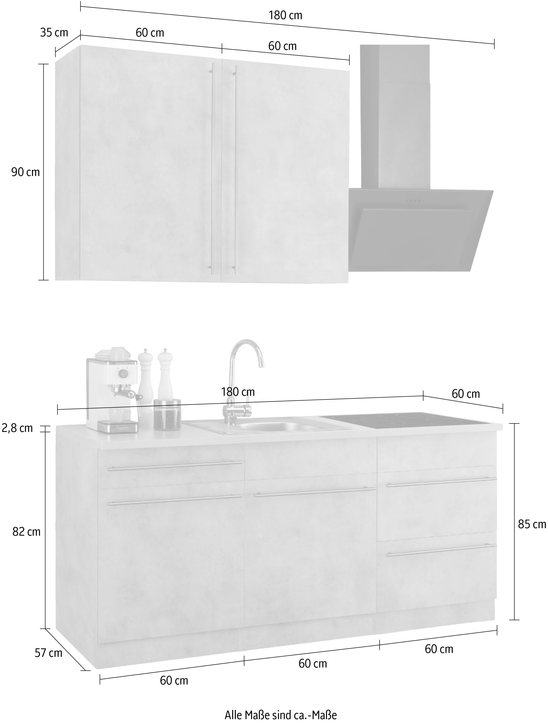 ♕ wiho Küchen Küche »Chicago«, wahlweise mit E-Geräten, Breite 180 cm  versandkostenfrei auf | Unterschränke
