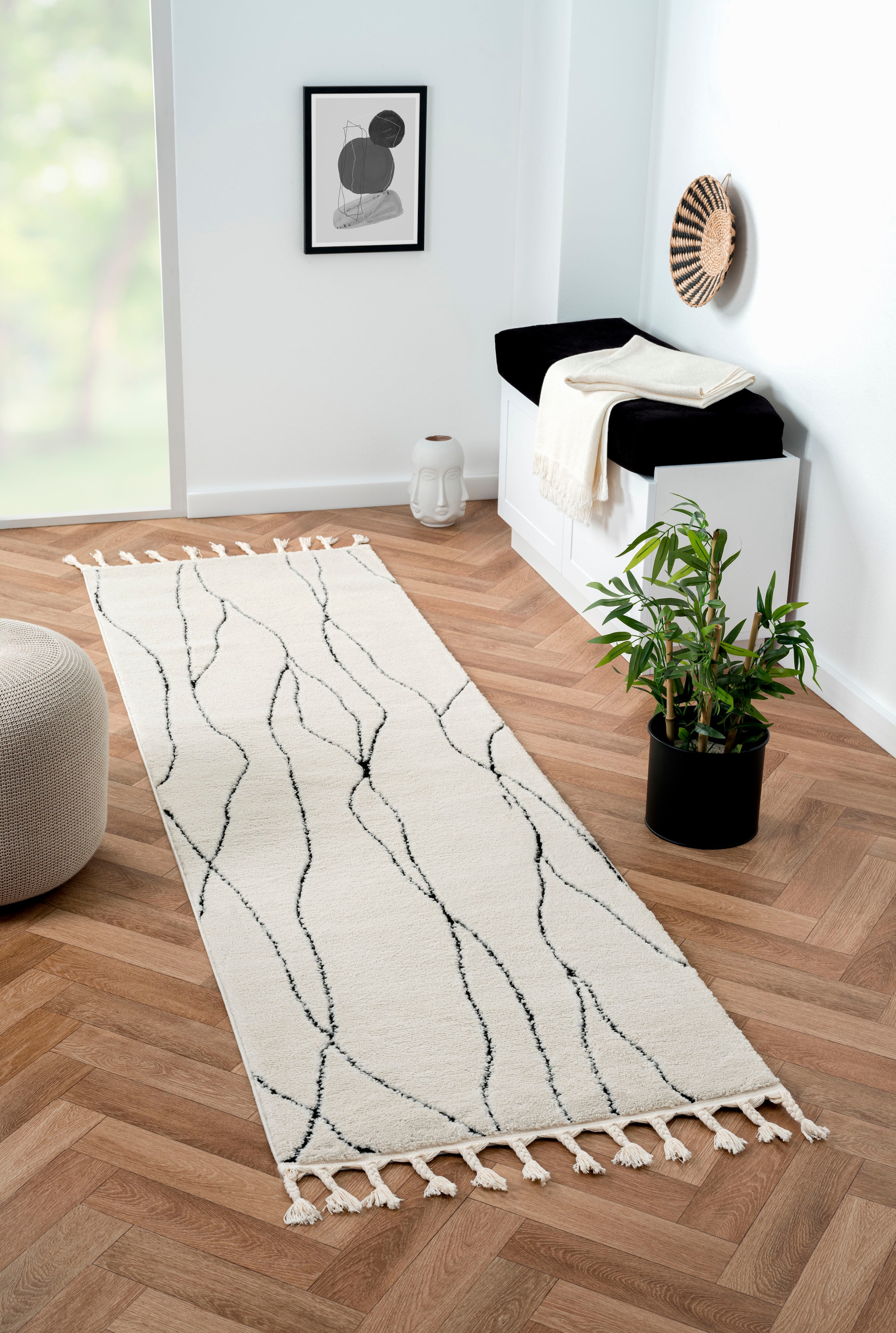 Image of Myflair Möbel & Accessoires Hochflor-Läufer "Moroccan Handwrite" rechteckig 24 mm Höhe modern, marokkanisches Design, flauschig weich, mit Fransen