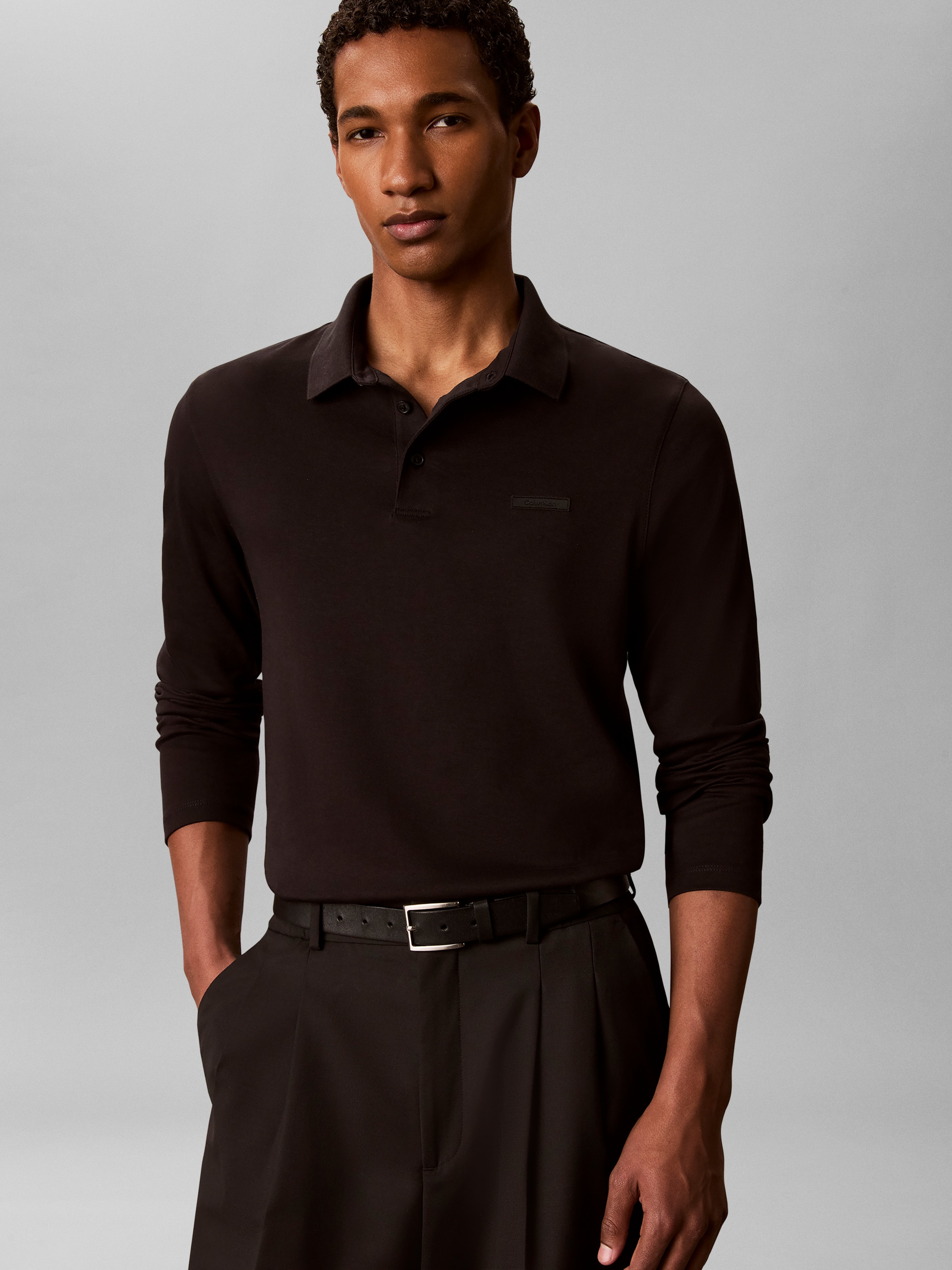 Calvin Klein Polo à manches longues Col polo, coupe slim, coton pur