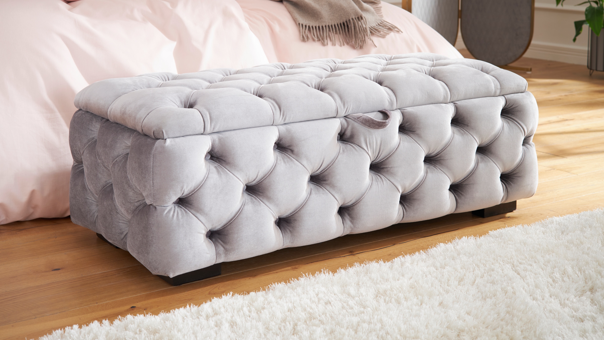Home affaire Tabouret rembourré »KALINA, hochwertige Knopfheftung, B/T/H: 120/55/45 cm« mit Staufach und innenliegenden Laschen zur besseren Aufbewahrung