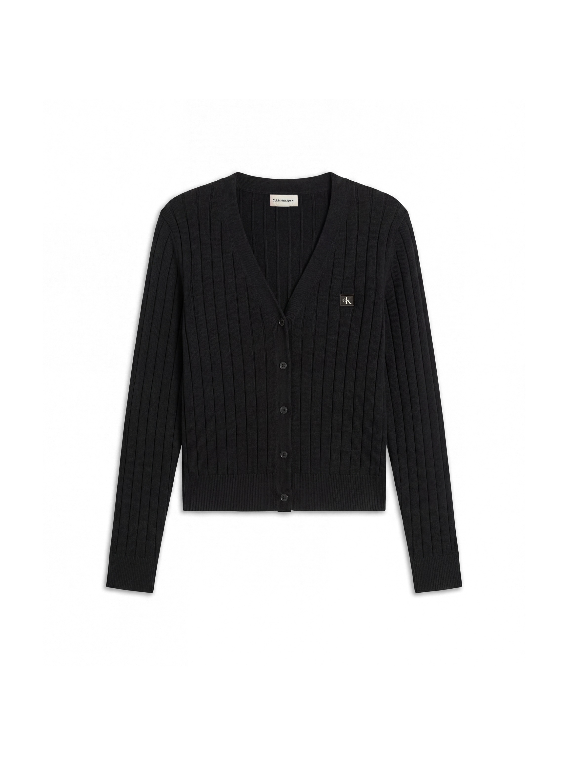 Calvin Klein Jeans V-Ausschnitt-Pullover »WOVEN LABEL CARDIGAN« Regular fit mit V-Ausschnitt