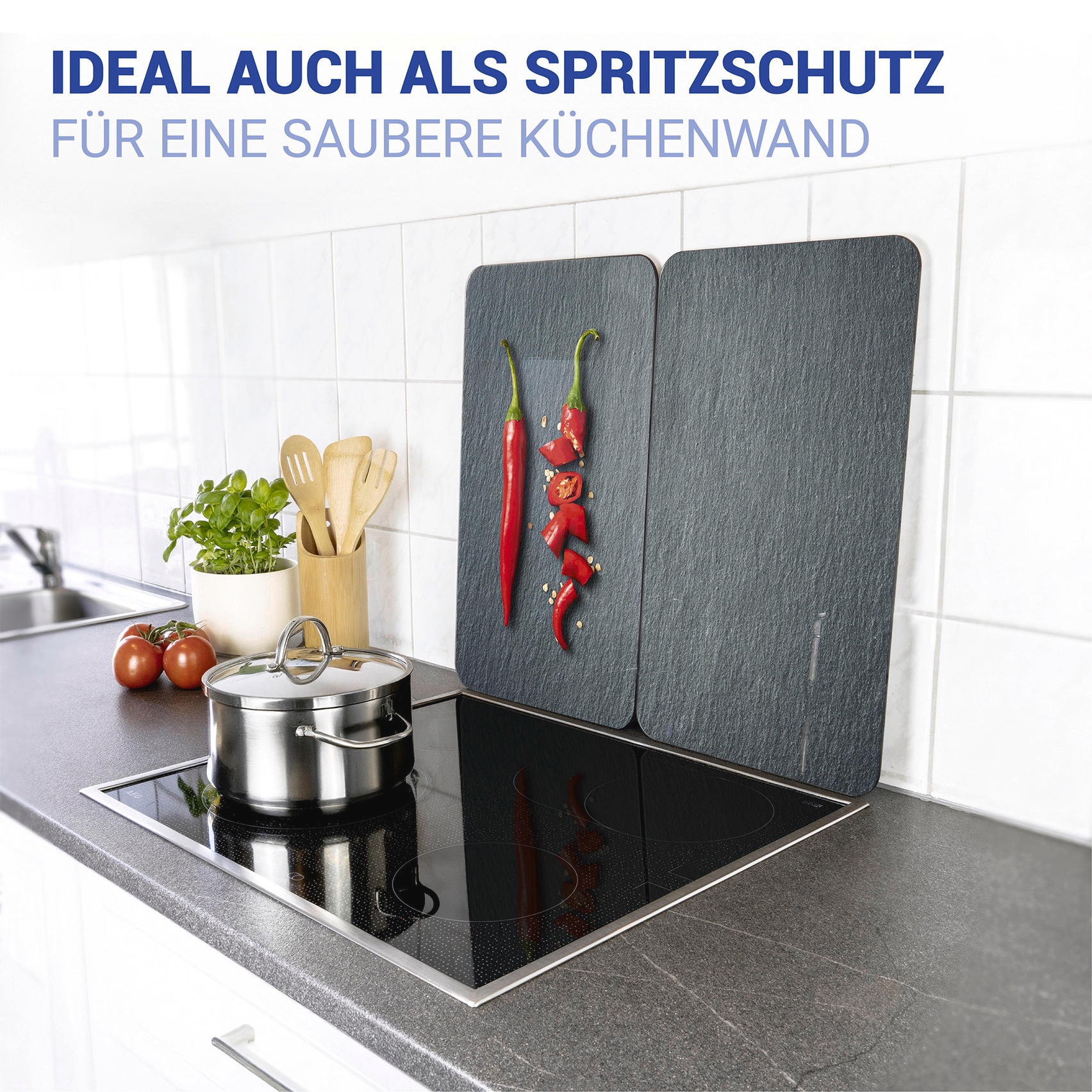WENKO Herd-Abdeckplatte »Universal Modell Cayenne«, (Set, 2 tlg.), Herdabdeckung für alle Herdarten, kratzfest, mit rutschfesten Füssen