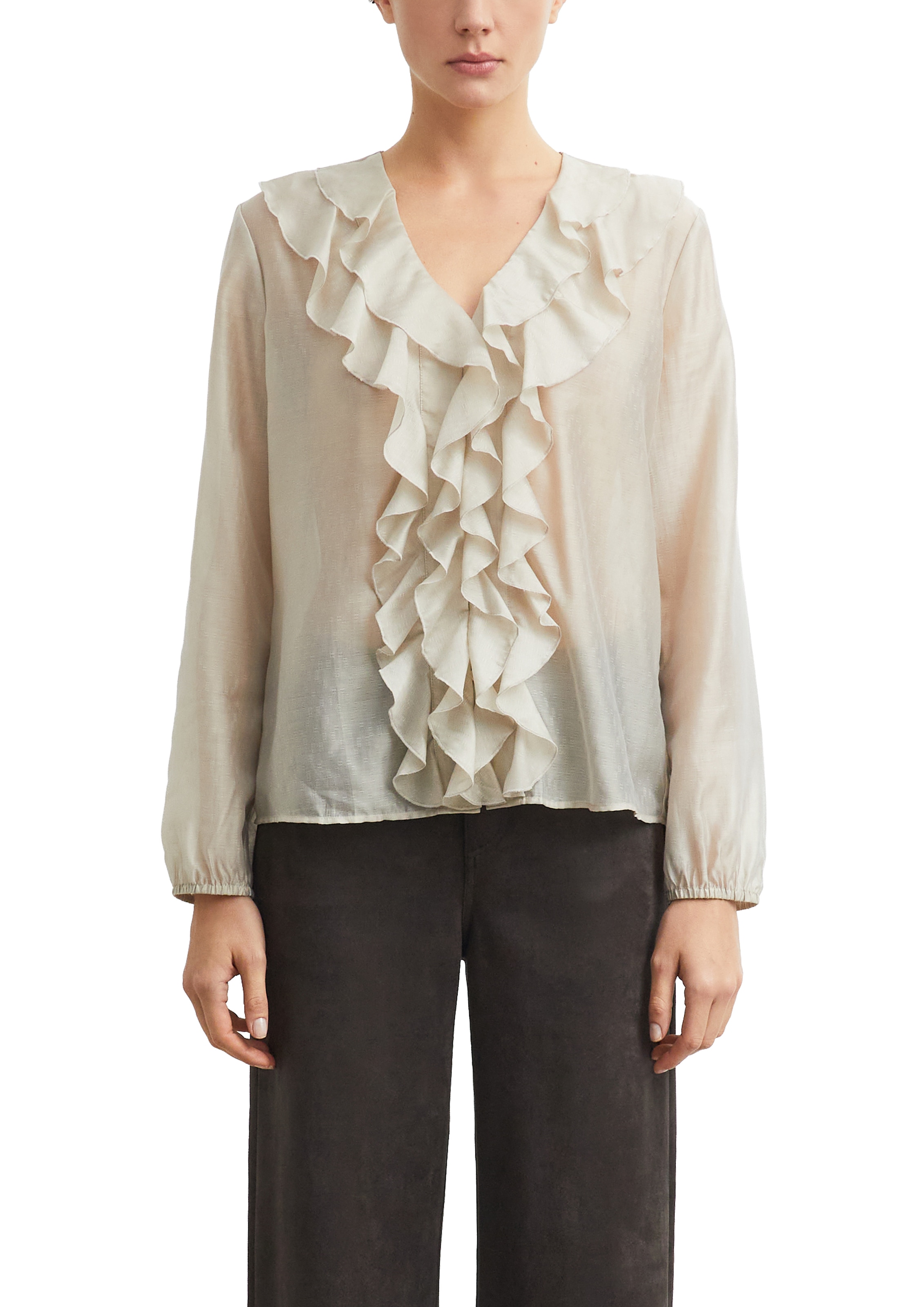 Image of Comma Langarmbluse Leicht transparente Jacquard-Bluse mit Rüschen