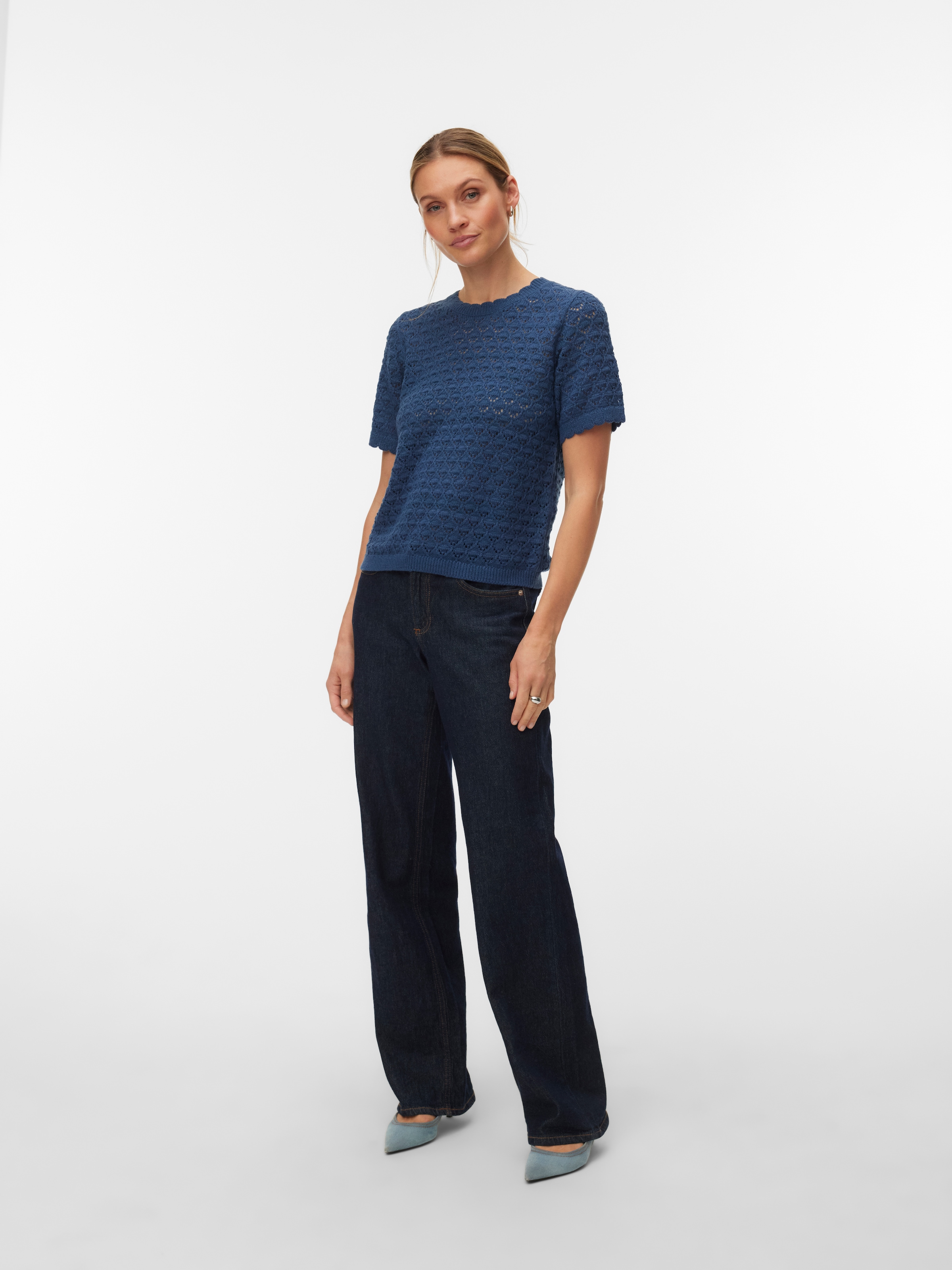 Vero Moda Top en tricot »VMJAQUELINE SS O-NECK TOP BOO« mit zartem Muster