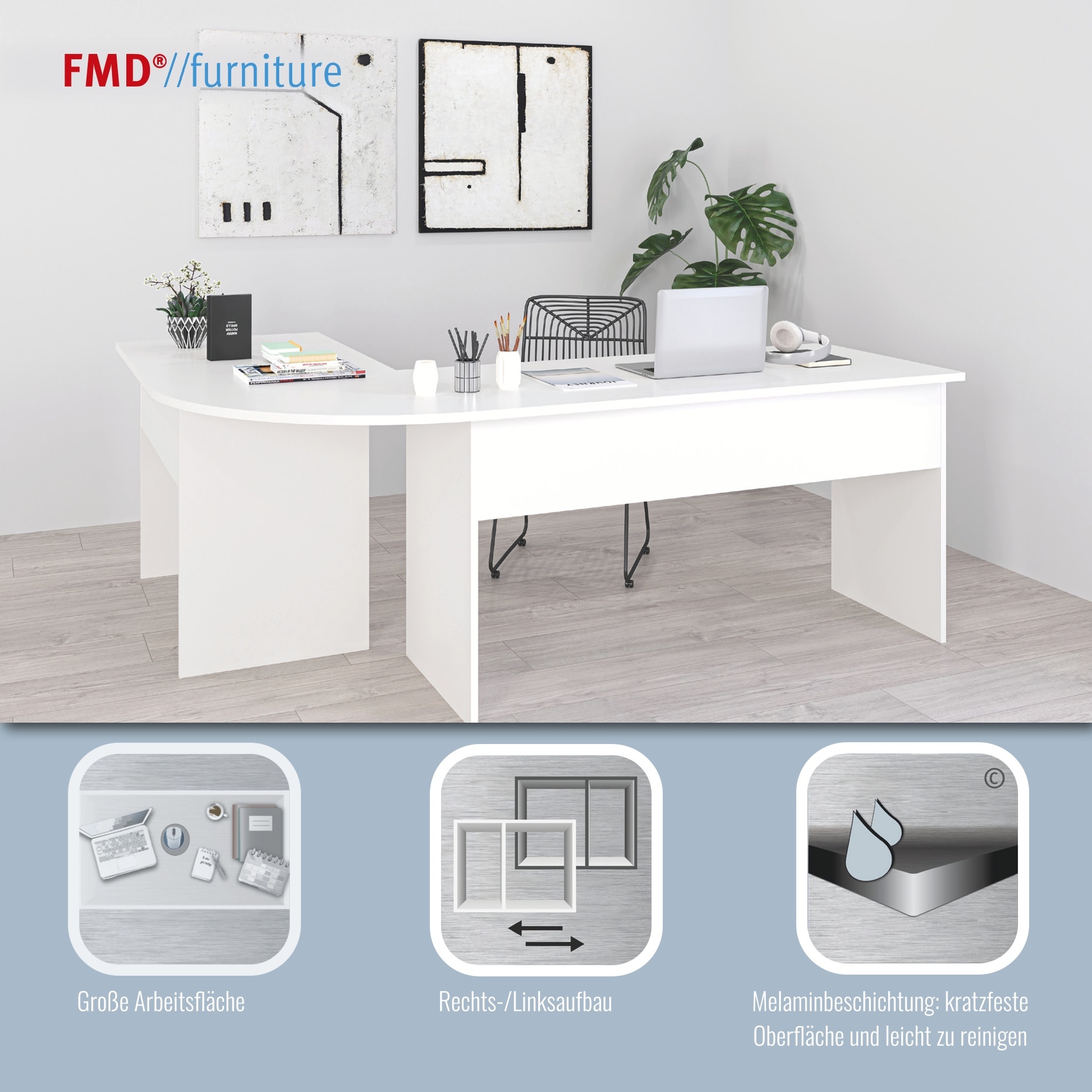 FMD Bureau d'angle »Tiell« Winkel Schreibtisch, Bürotisch, beidseitig montierbar, 205/155 cm