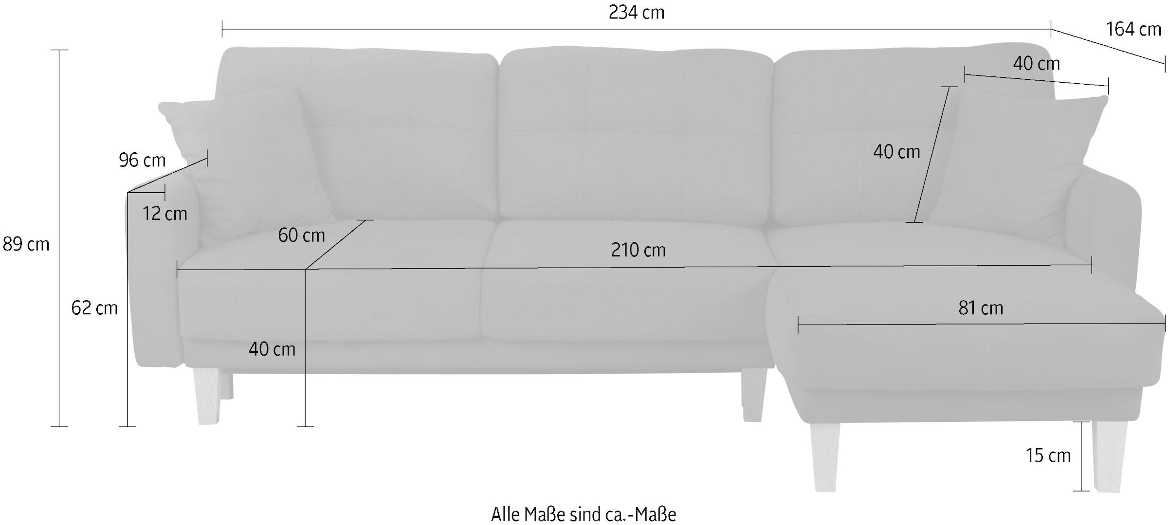Home affaire Ecksofa »TRIPLO optionale Schlafsofa mit Bettkasten, Masse B/T/H: 234/164/89 cm«, L-Form wahlweise mit Bettfunktion - Liegefläche 132x210 cm