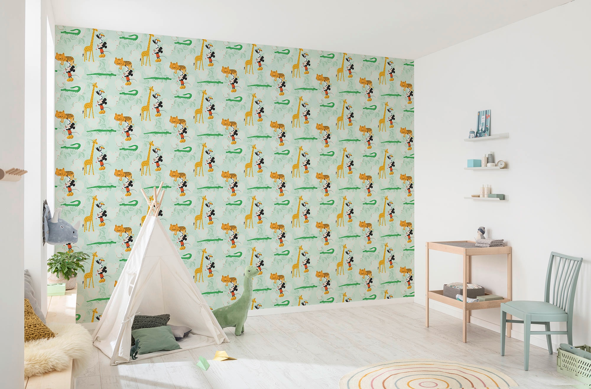 Komar Fototapete »Rapport Tapete - Mickey Doodle Zoo - Grösse 53 x 1005 cm«, bedruckt, Wohnzimmer, Schlafzimmer