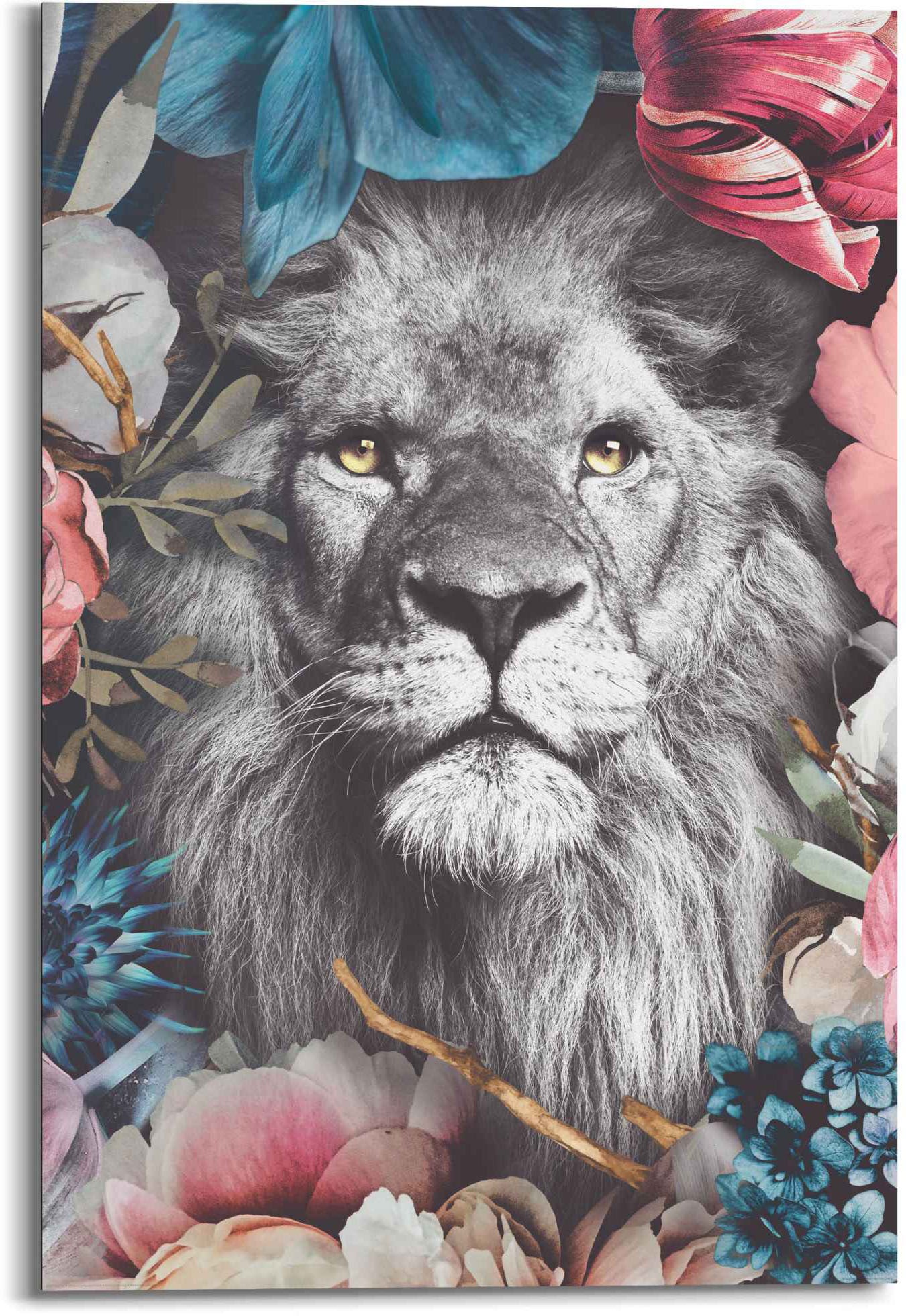 Reinders! Wandbild »Wandbild Löwe Blumenkranz (1 kaufen - Löwen, Pflanzen - St.) Farbenfroh«